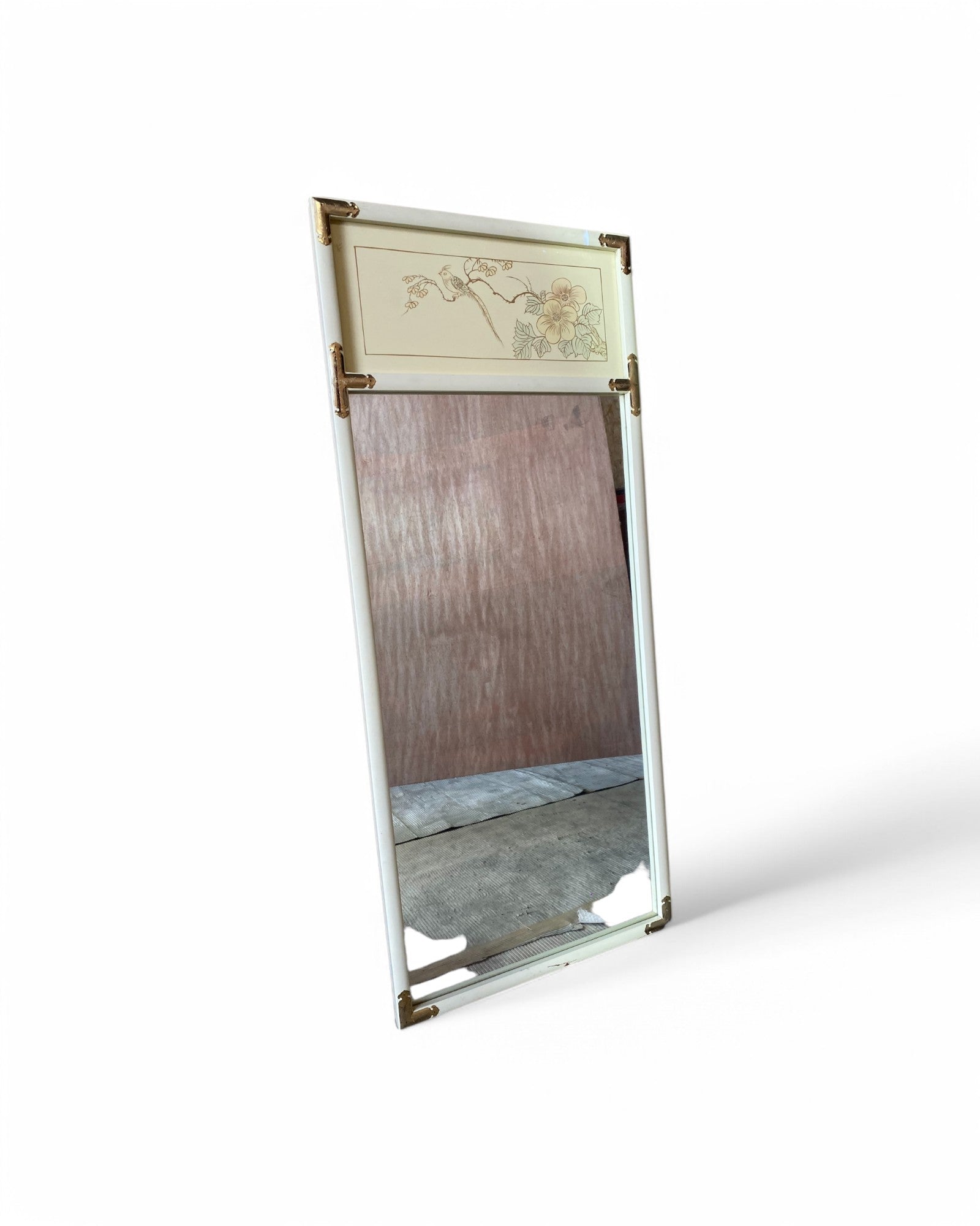 Korean Hand Painted Mirror with Metal Framed Accents, Cream