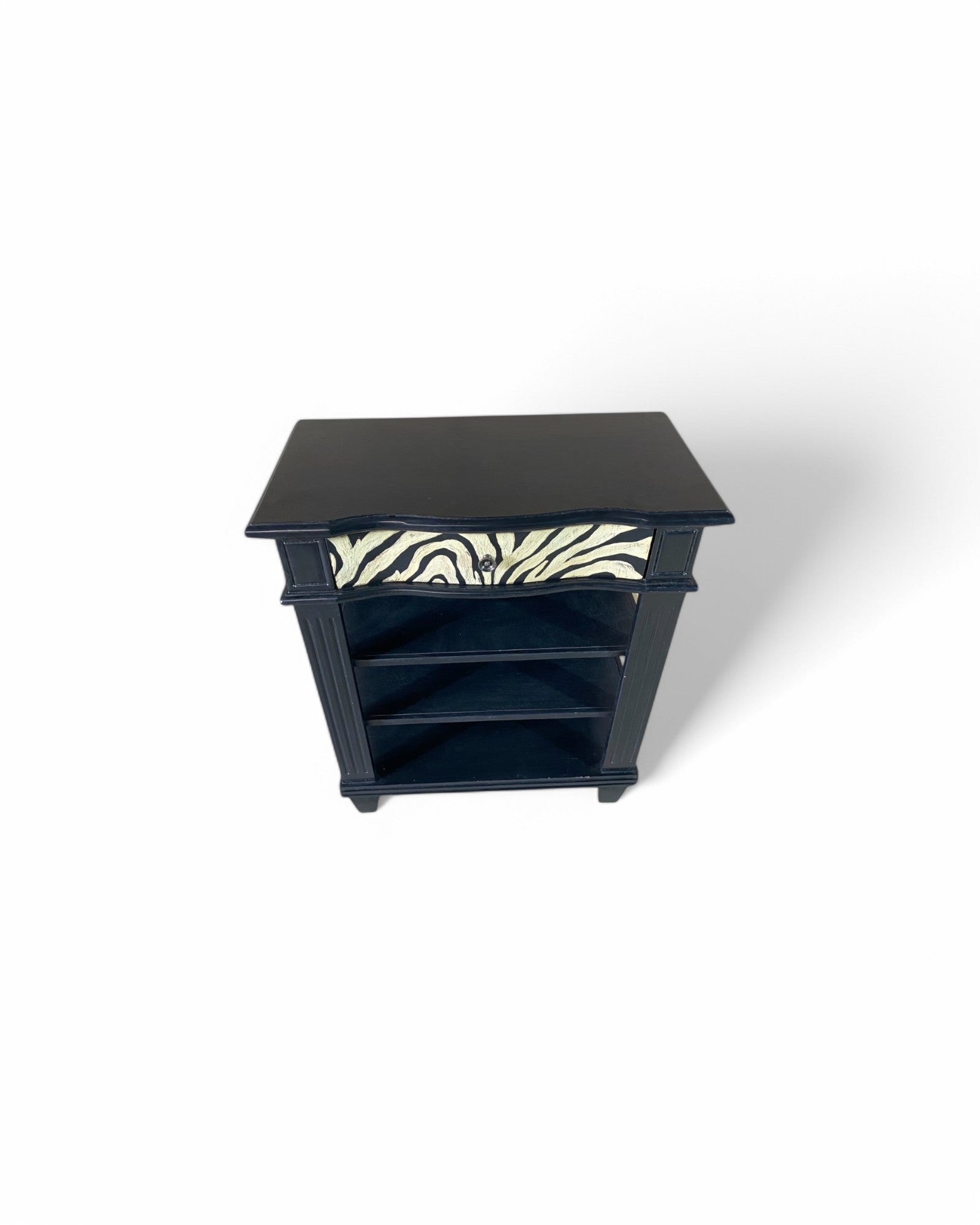 Zebra Striped Shelved Drawer Black Console Table