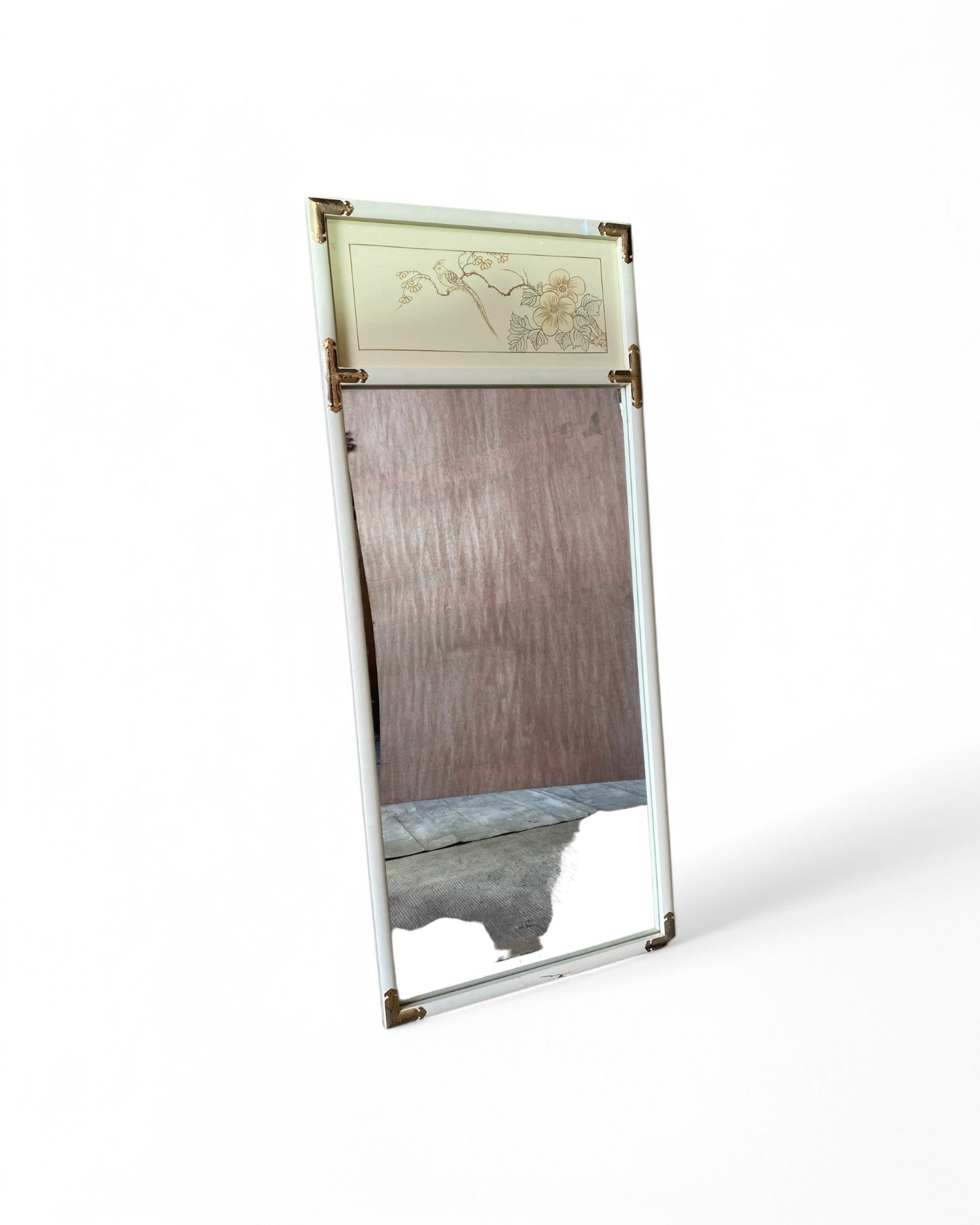 Korean Hand Painted Mirror with Metal Framed Accents, Cream