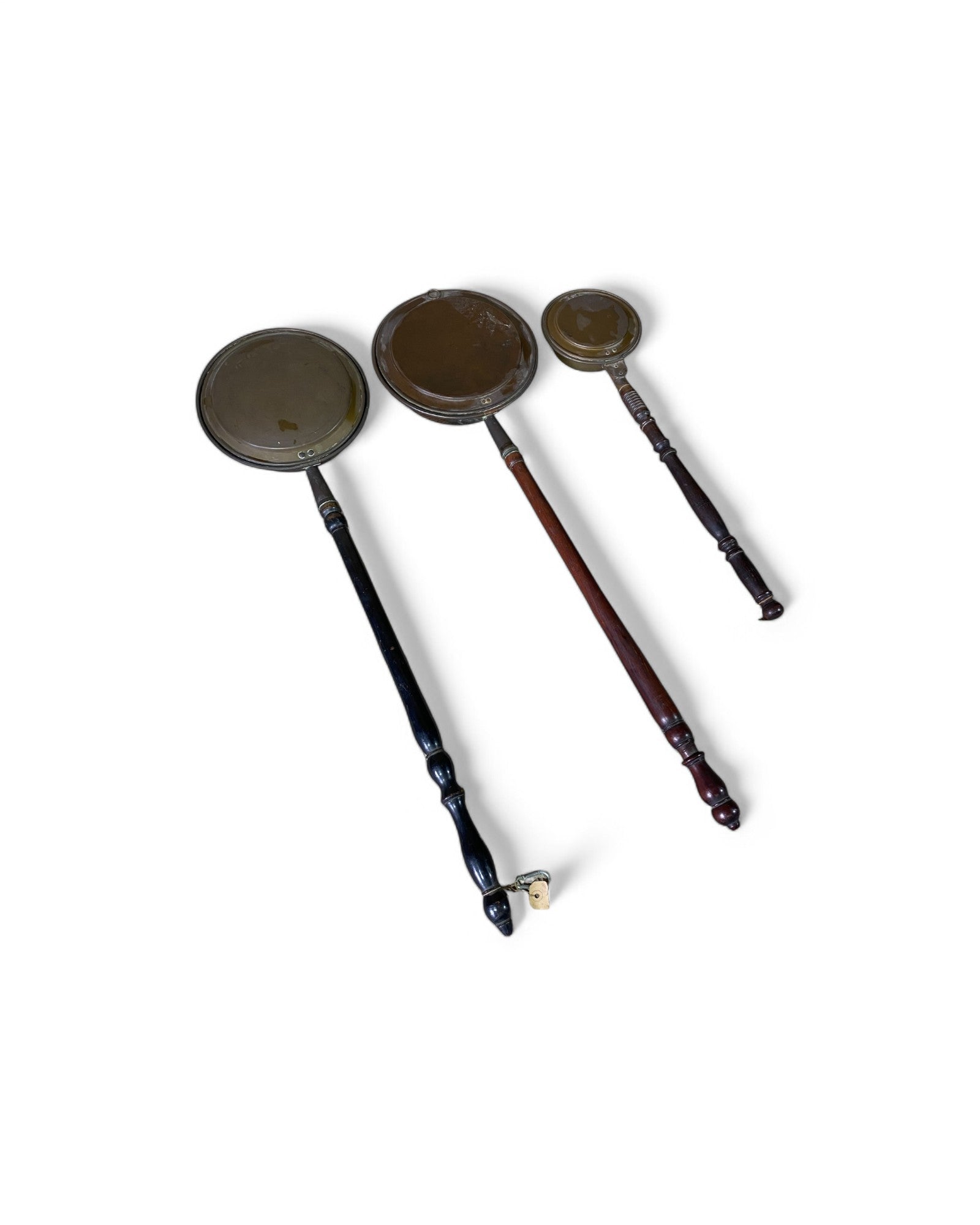 Antique Brass Bedwarmers with Wooden Handle - Set of 3