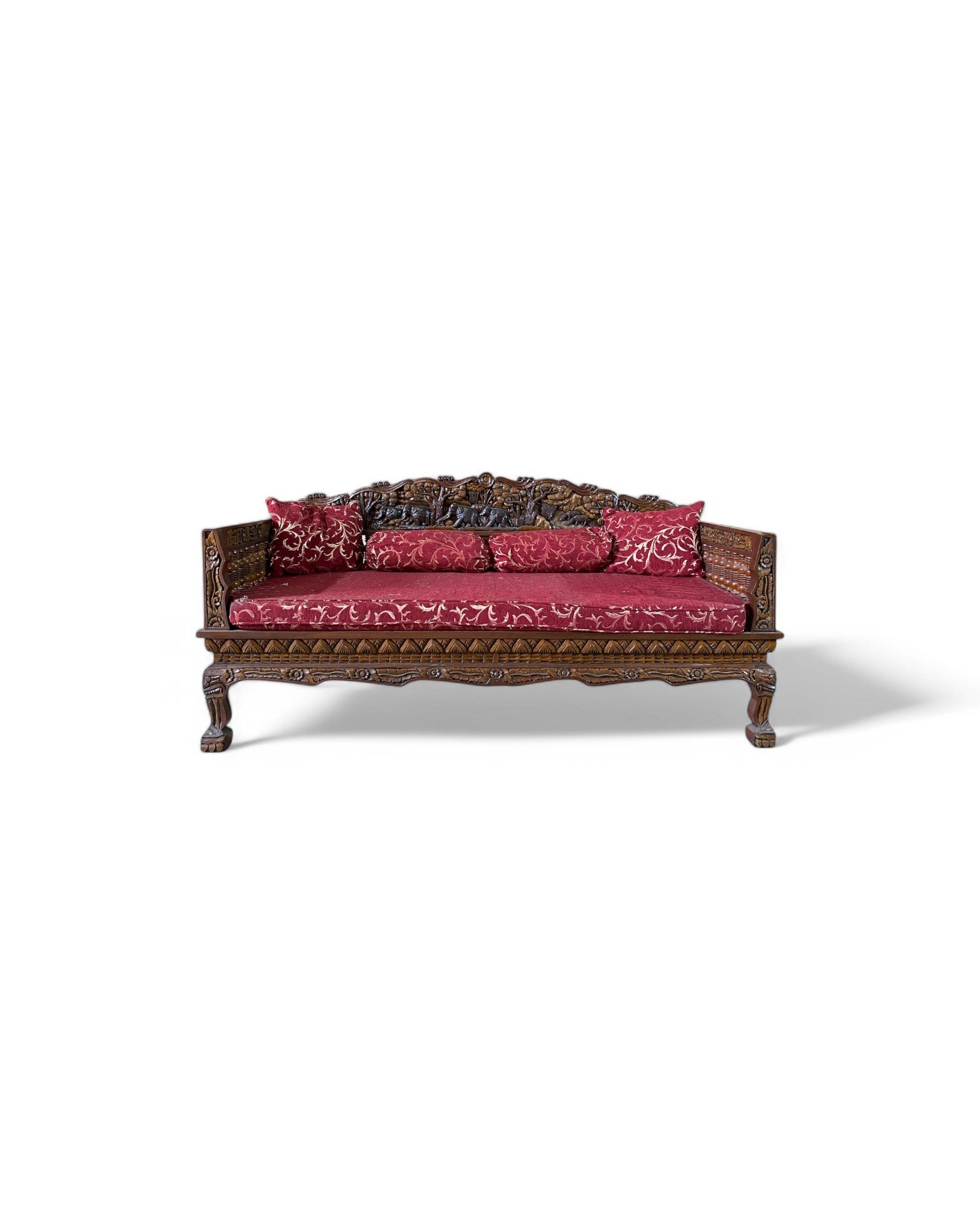 Chippendale Craftsman Forest Carving Scene Daybed
