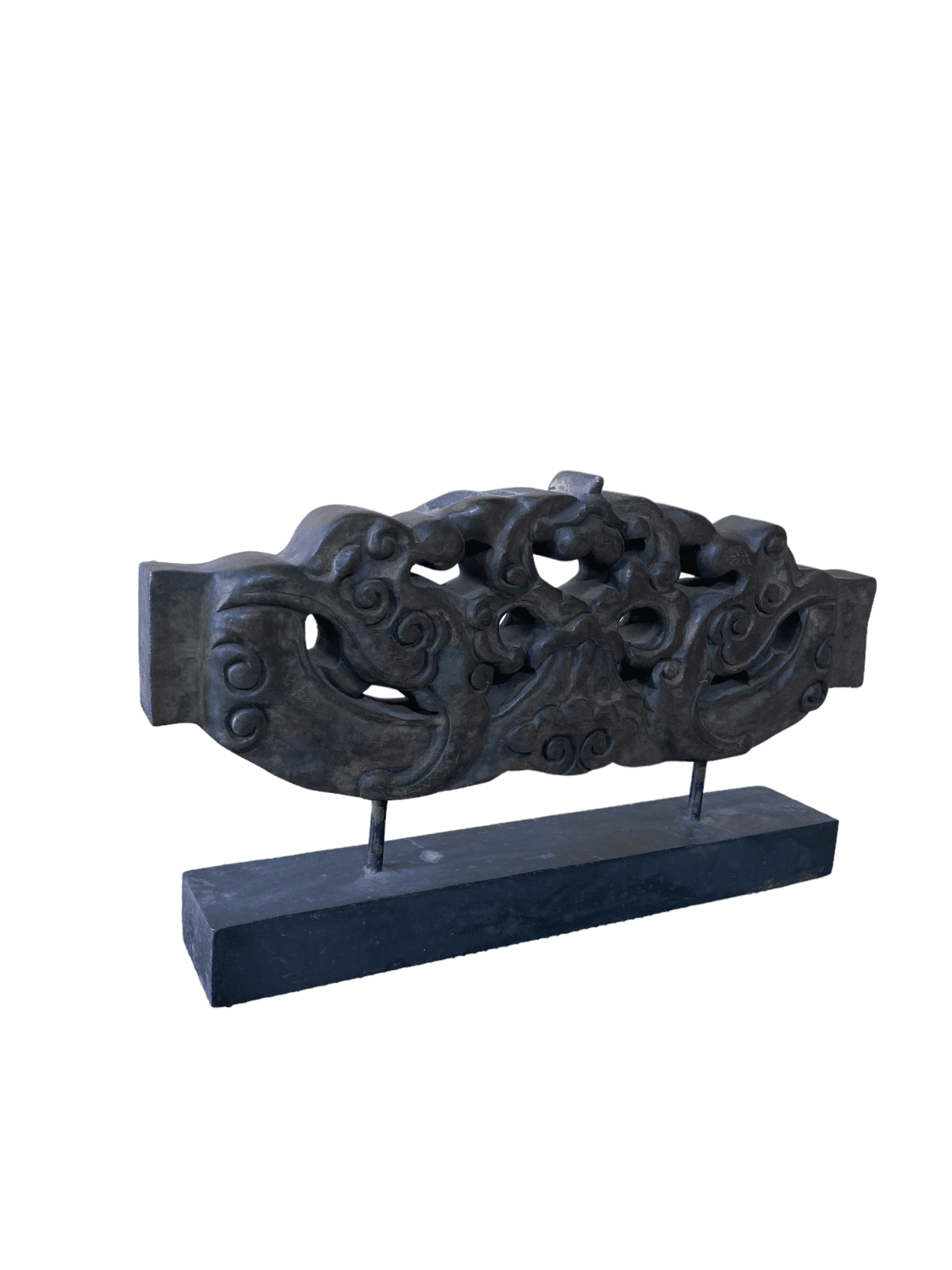 Carved Architectural Fragment with Cloud and Dragon Motifs, Displayed on Custom Stand - Surround Living - 2