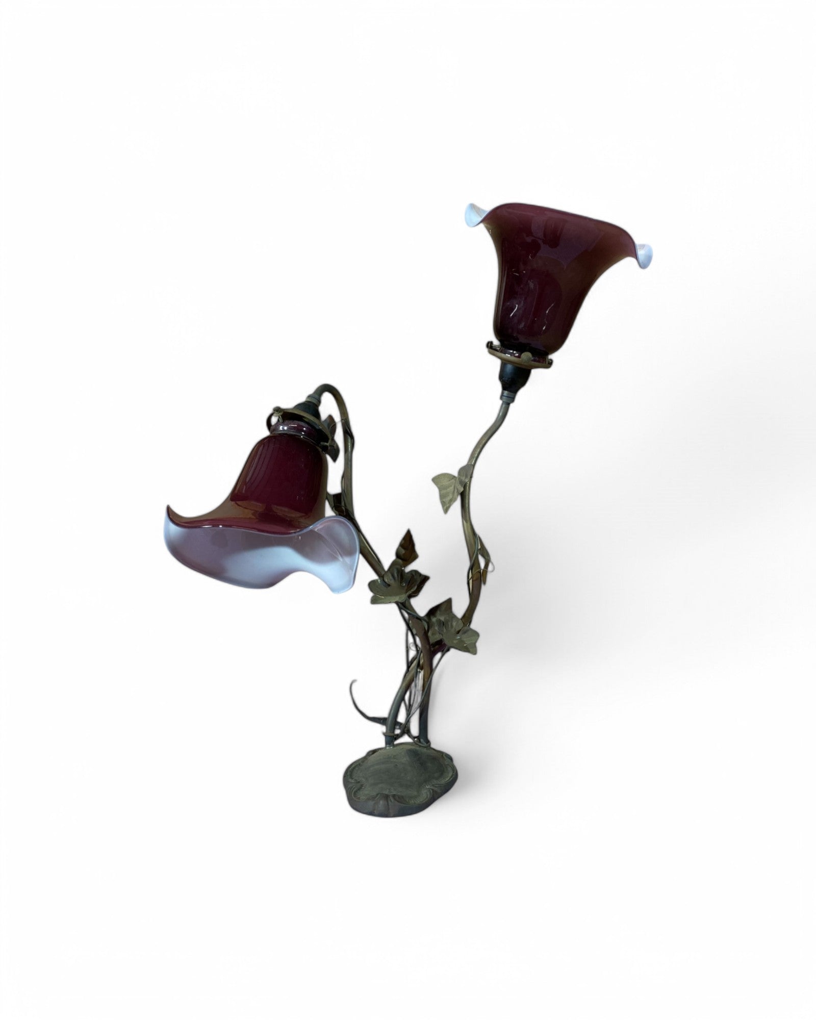 Art Nouveau Twin Lily Magenta Table Lamp