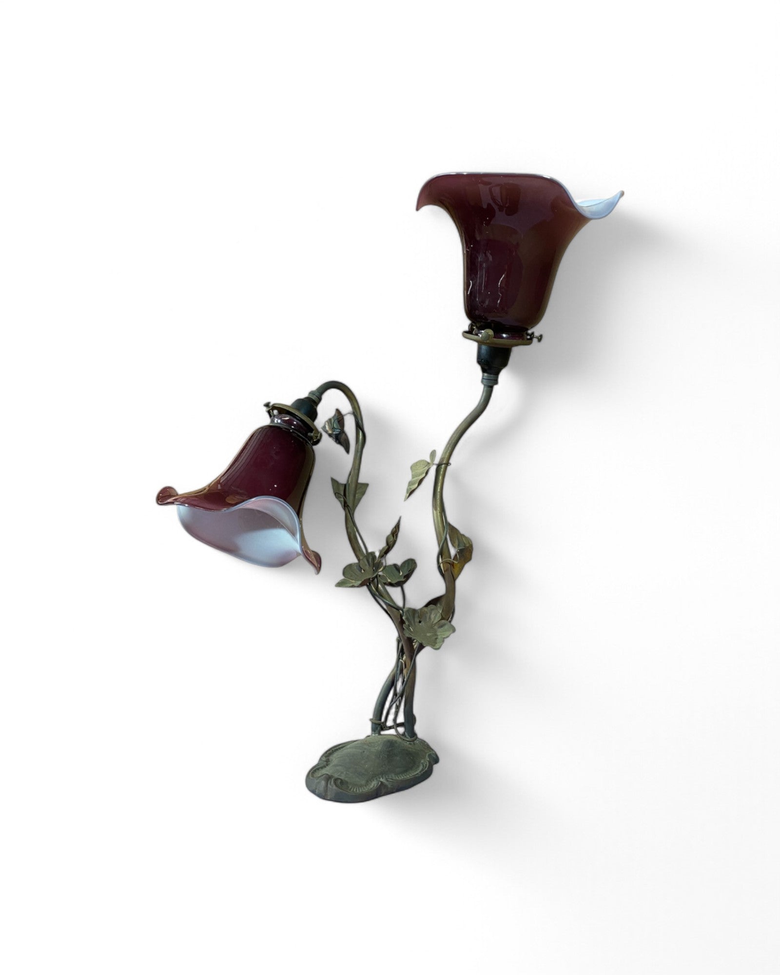 Art Nouveau Twin Lily Magenta Table Lamp
