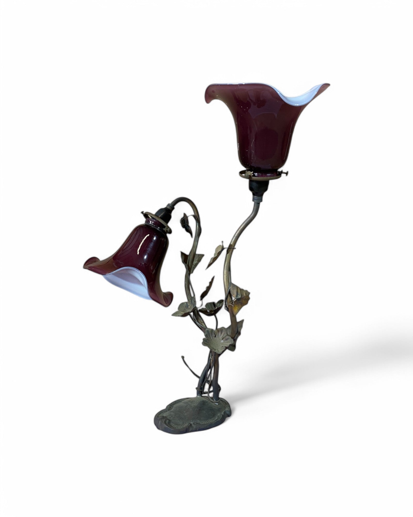 Art Nouveau Twin Lily Magenta Table Lamp
