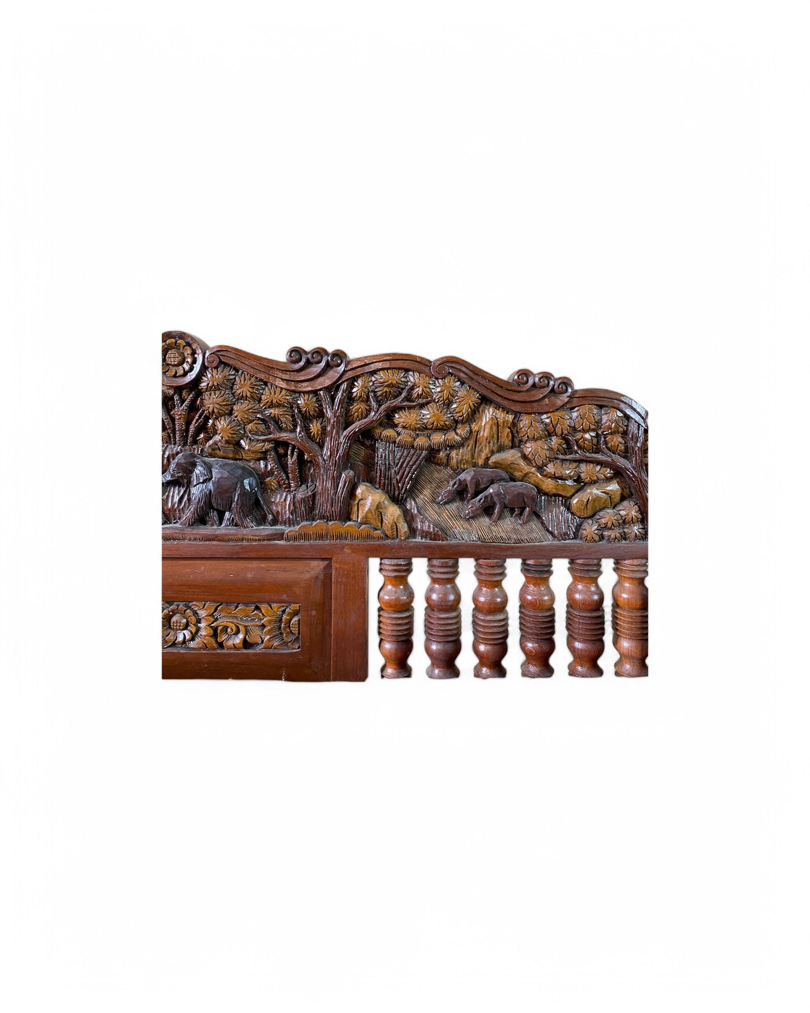 Chippendale Craftsman Forest Carving Scene Daybed