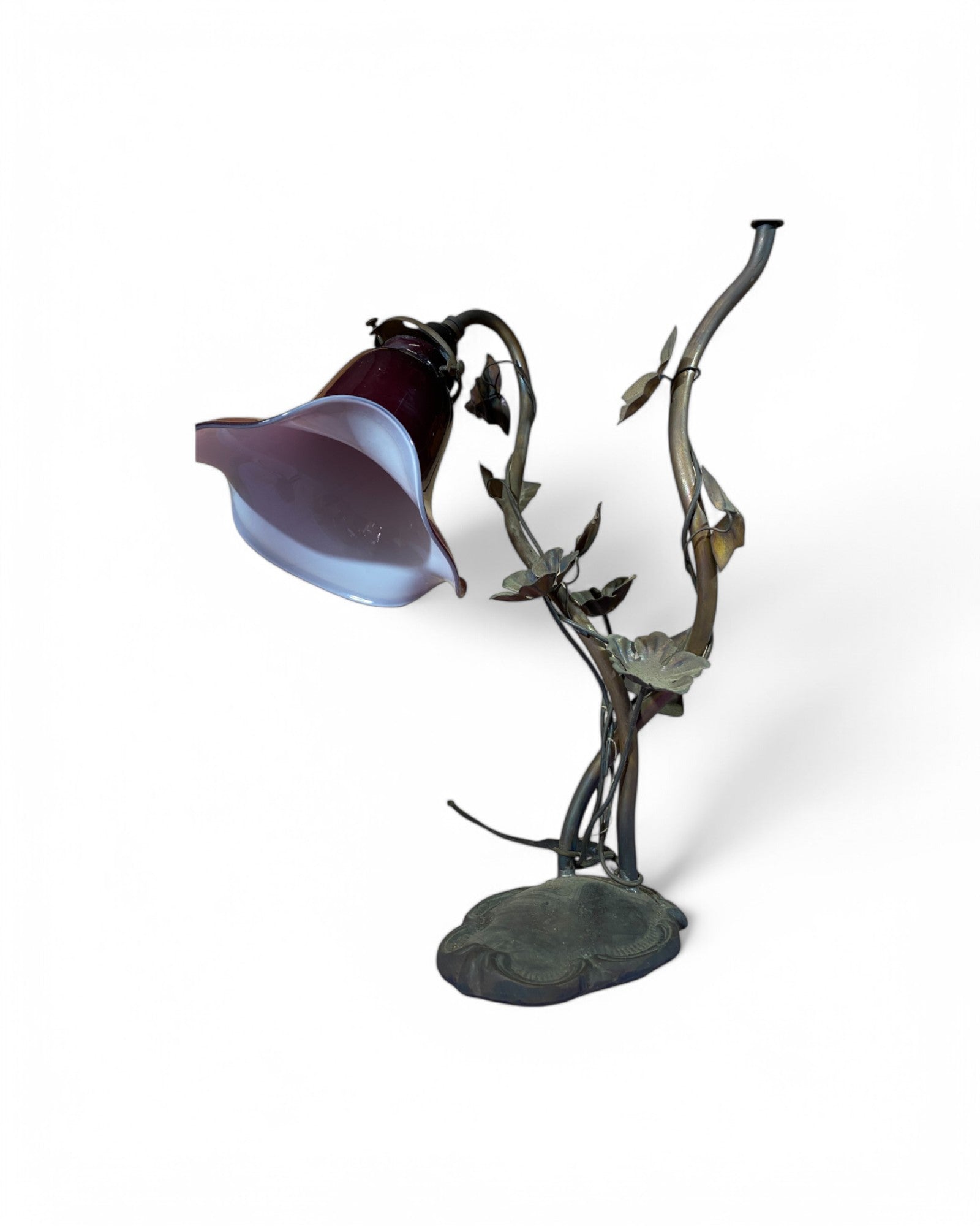 Art Nouveau Twin Lily Magenta Table Lamp