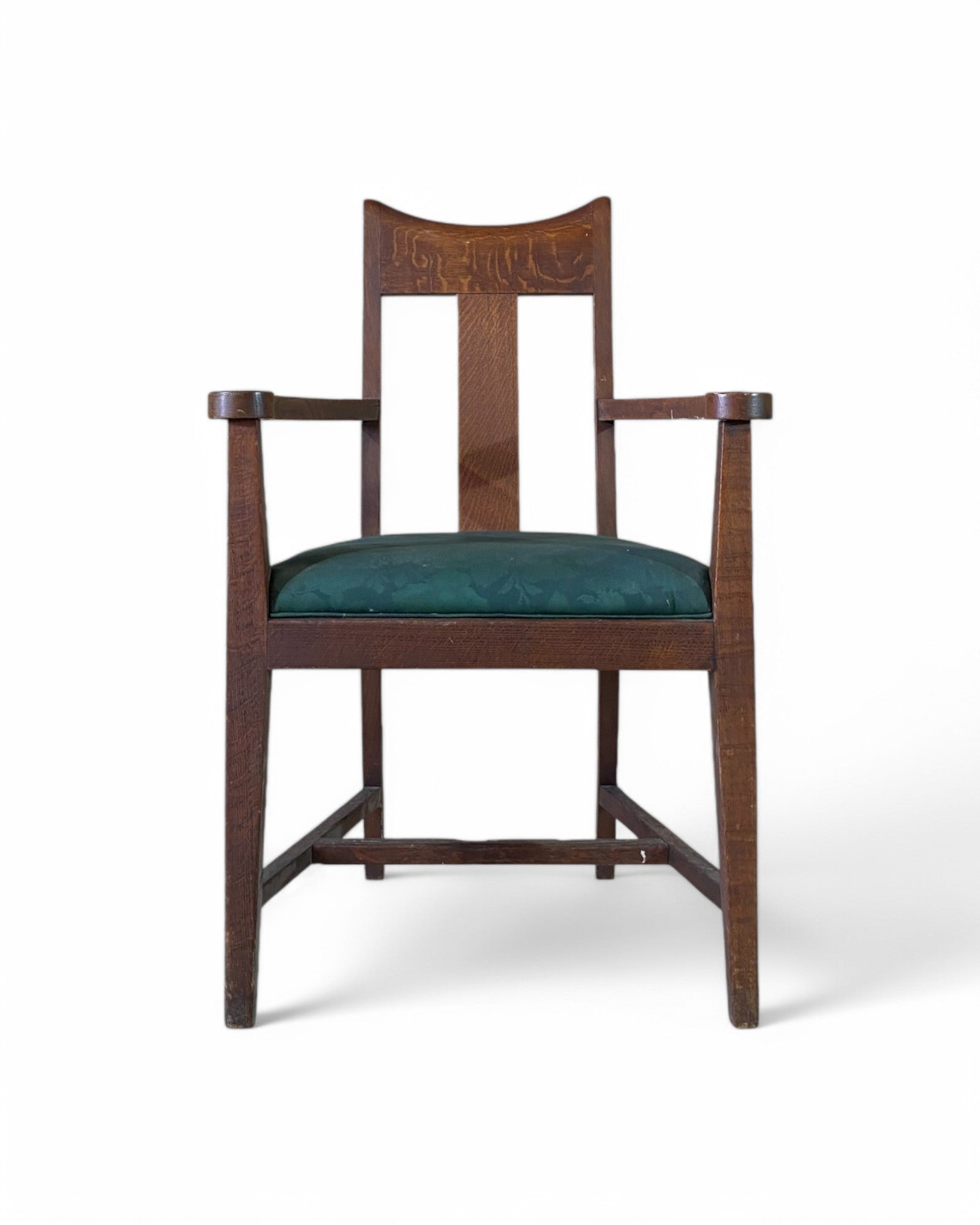 Brutalist Curved Accent Armchair with Forest Green Floral Cushion