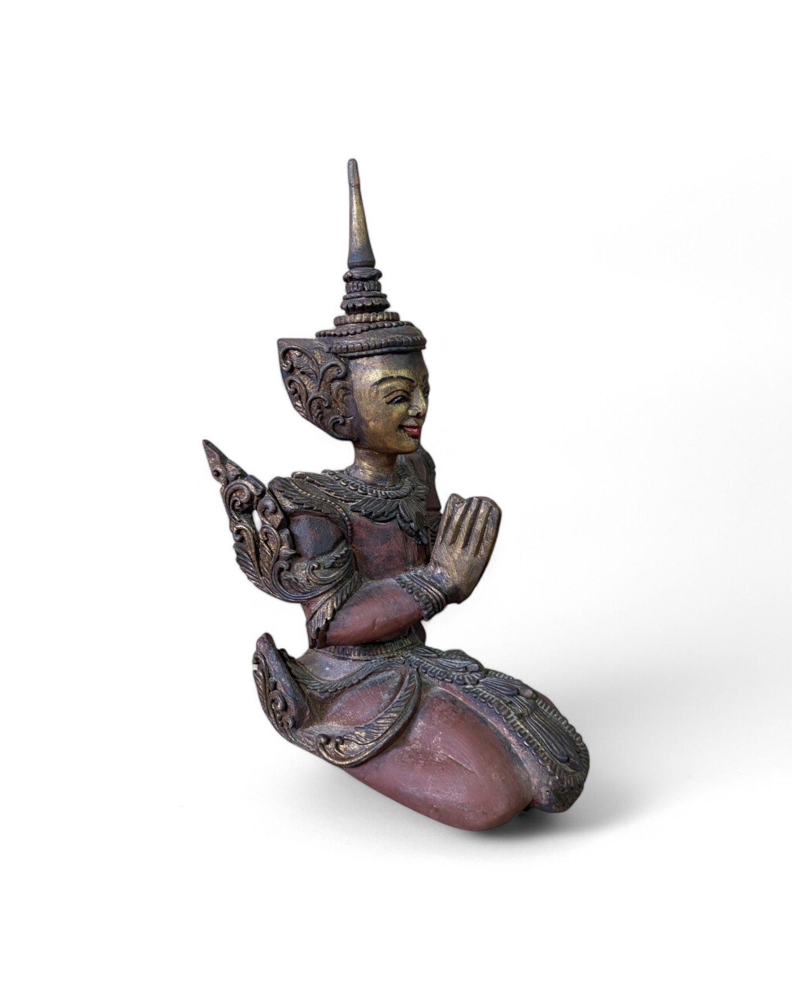 Antique Teak Wood Carved Thai Angel Sculpture