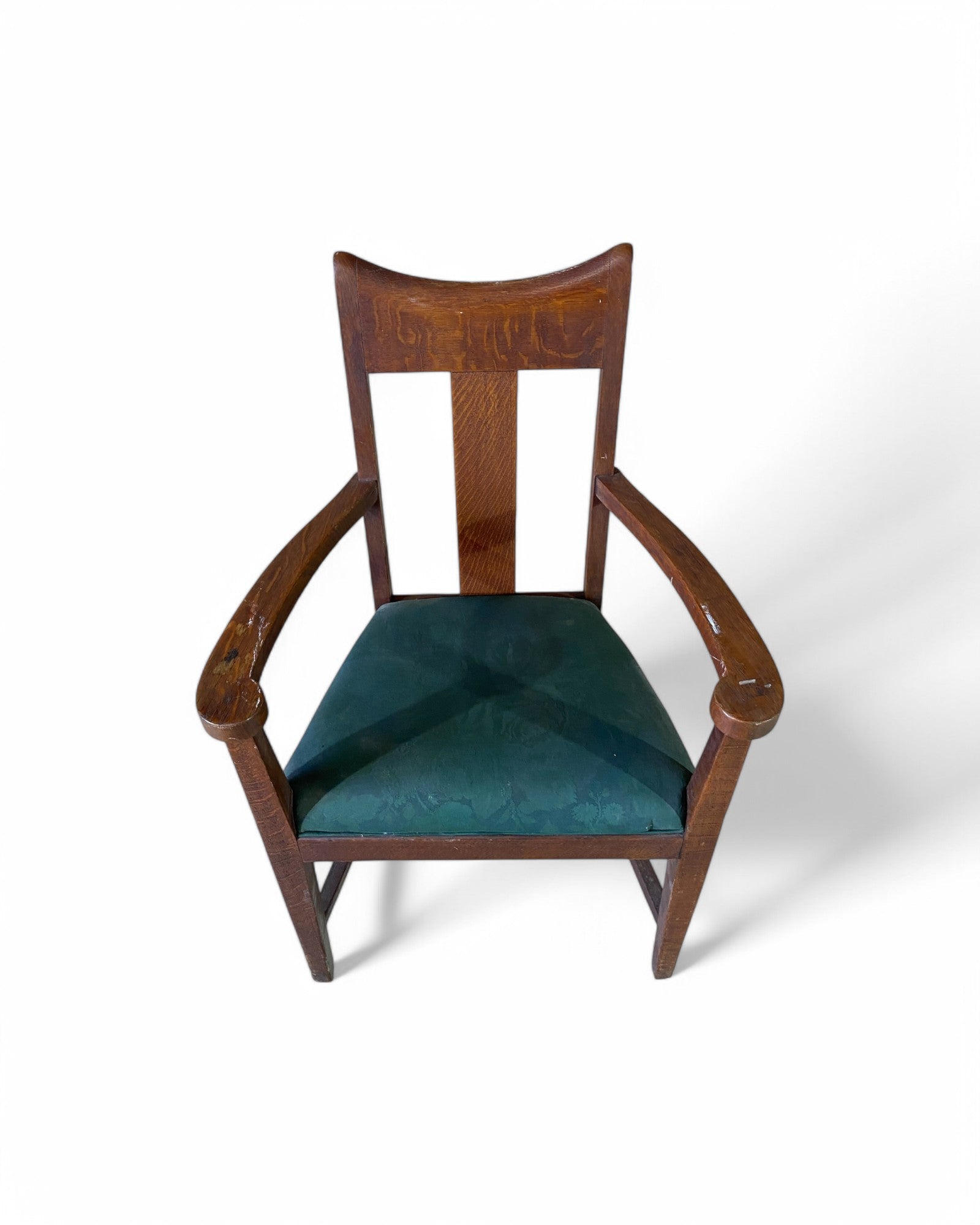 Brutalist Curved Accent Armchair with Forest Green Floral Cushion