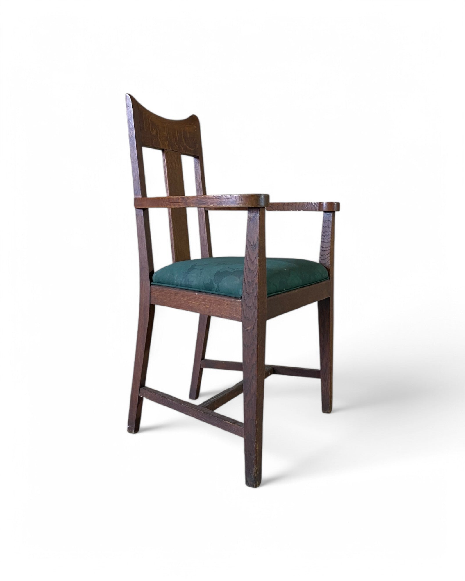 Brutalist Curved Accent Armchair with Forest Green Floral Cushion