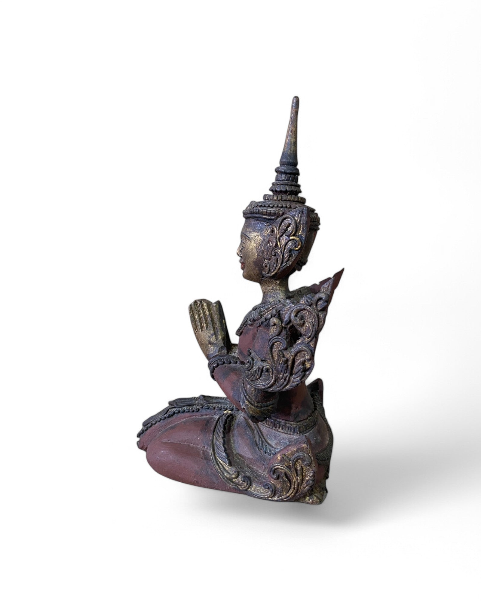 Antique Teak Wood Carved Thai Angel Sculpture