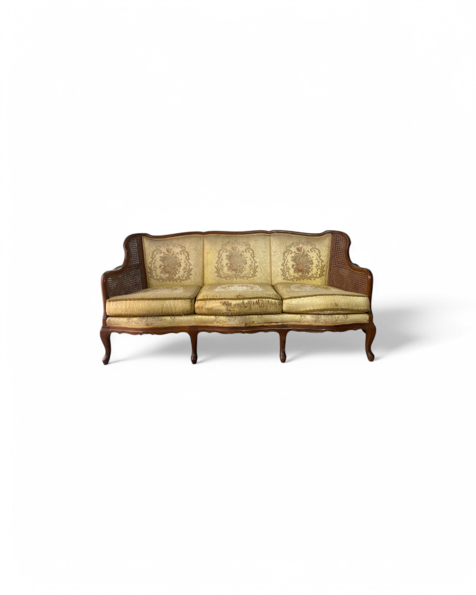 Classic Louis XV-Style Caned Bergère Sofa