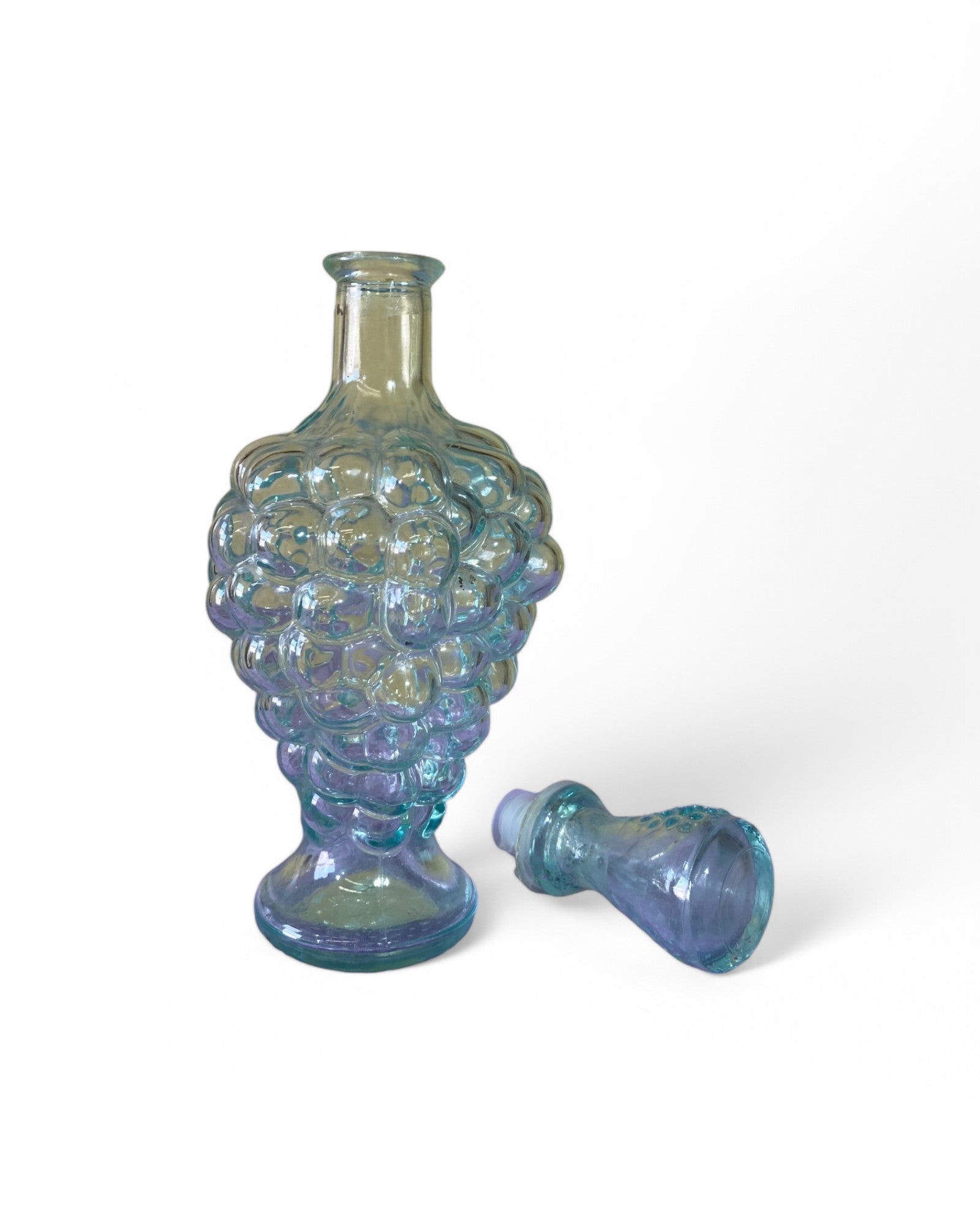 Vintage Iridescent Grape-Shaped Glass Decanter with Stopper