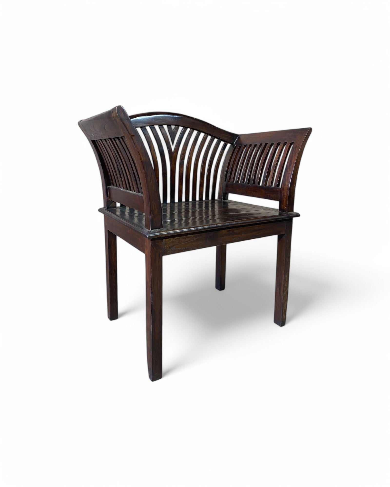 Anglo-Indian Fan Back Armchair in Hand-Carved Teak - Set of 2