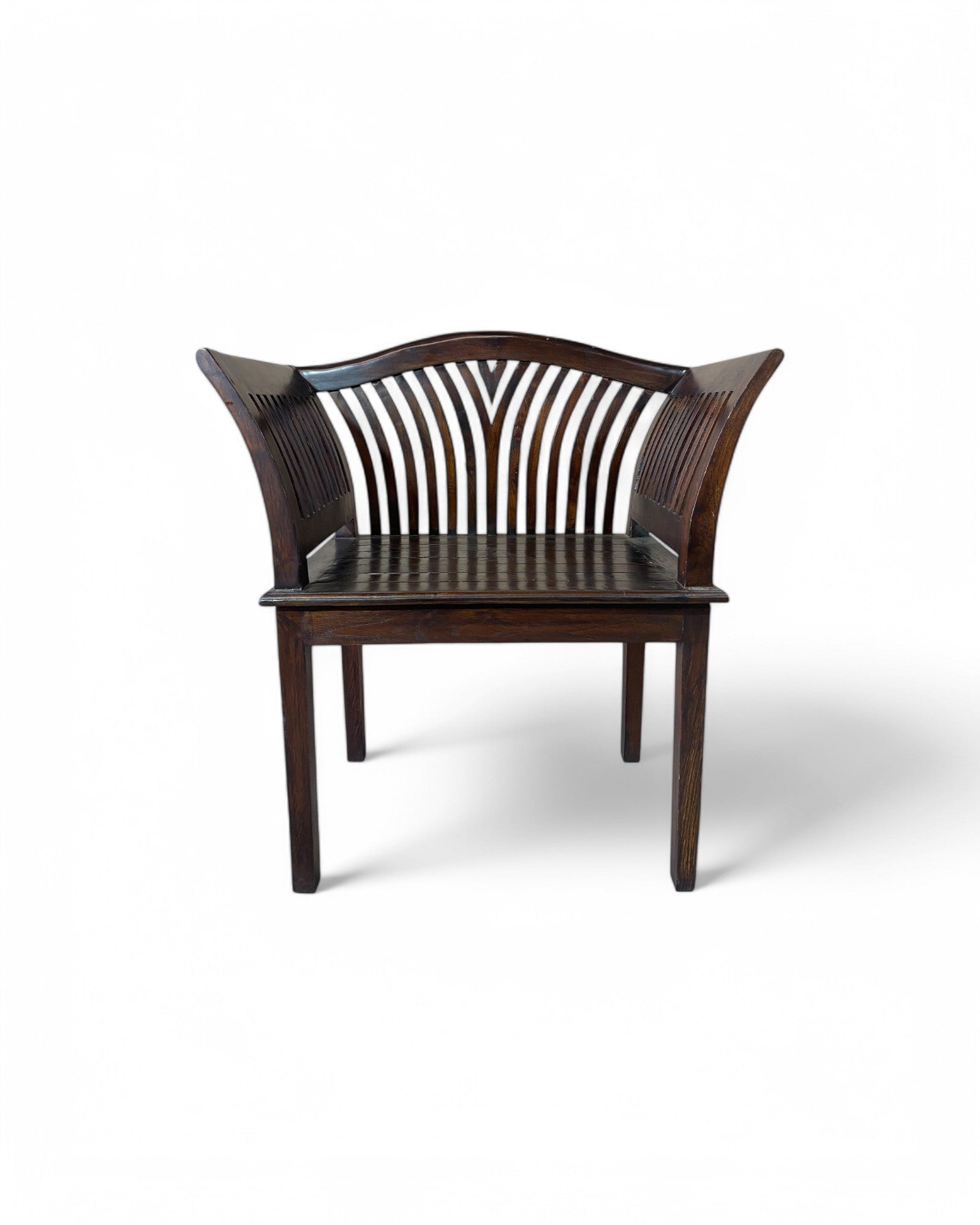 Anglo-Indian Fan Back Armchair in Hand-Carved Teak - Set of 2