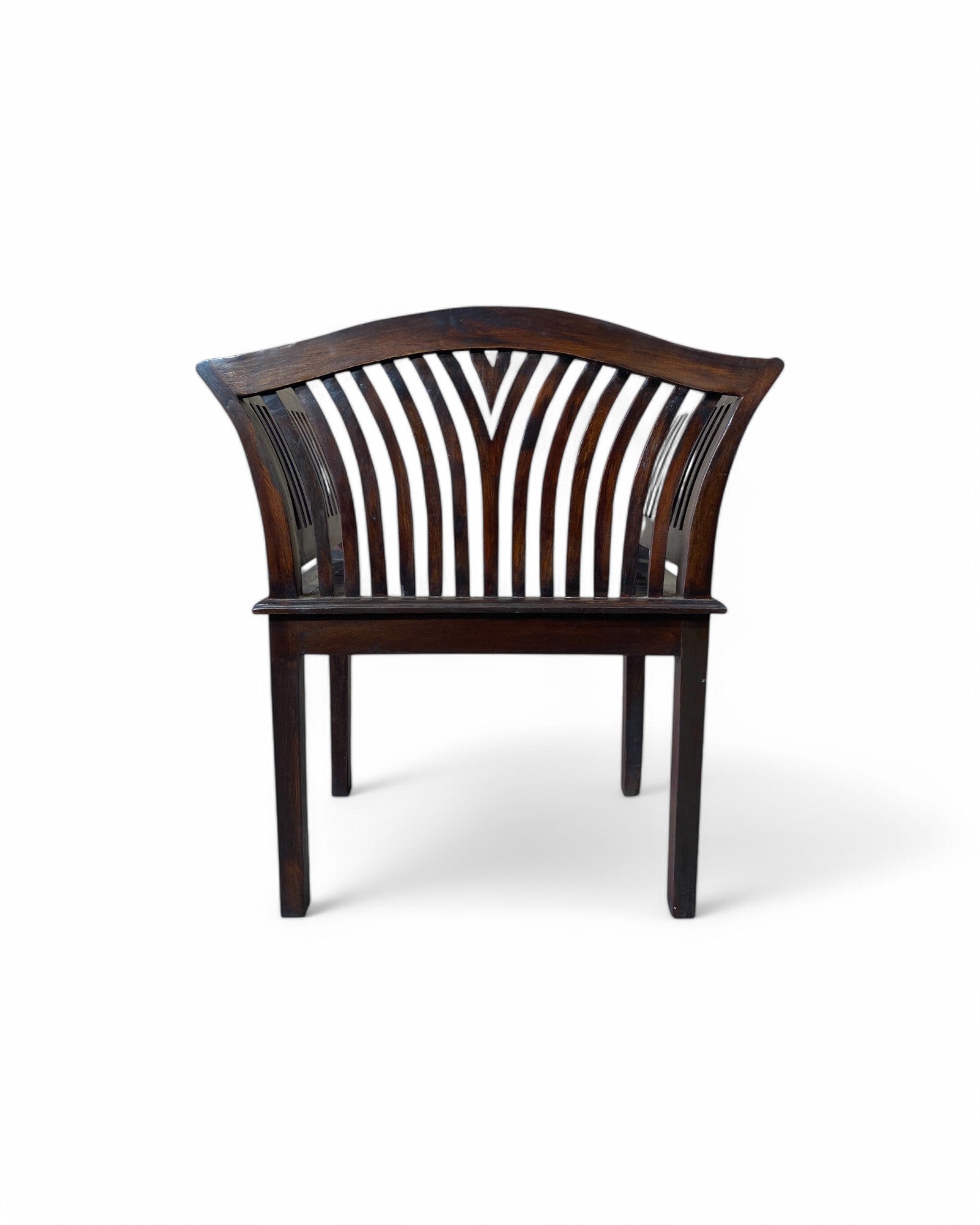 Anglo-Indian Fan Back Armchair in Hand-Carved Teak - Set of 2