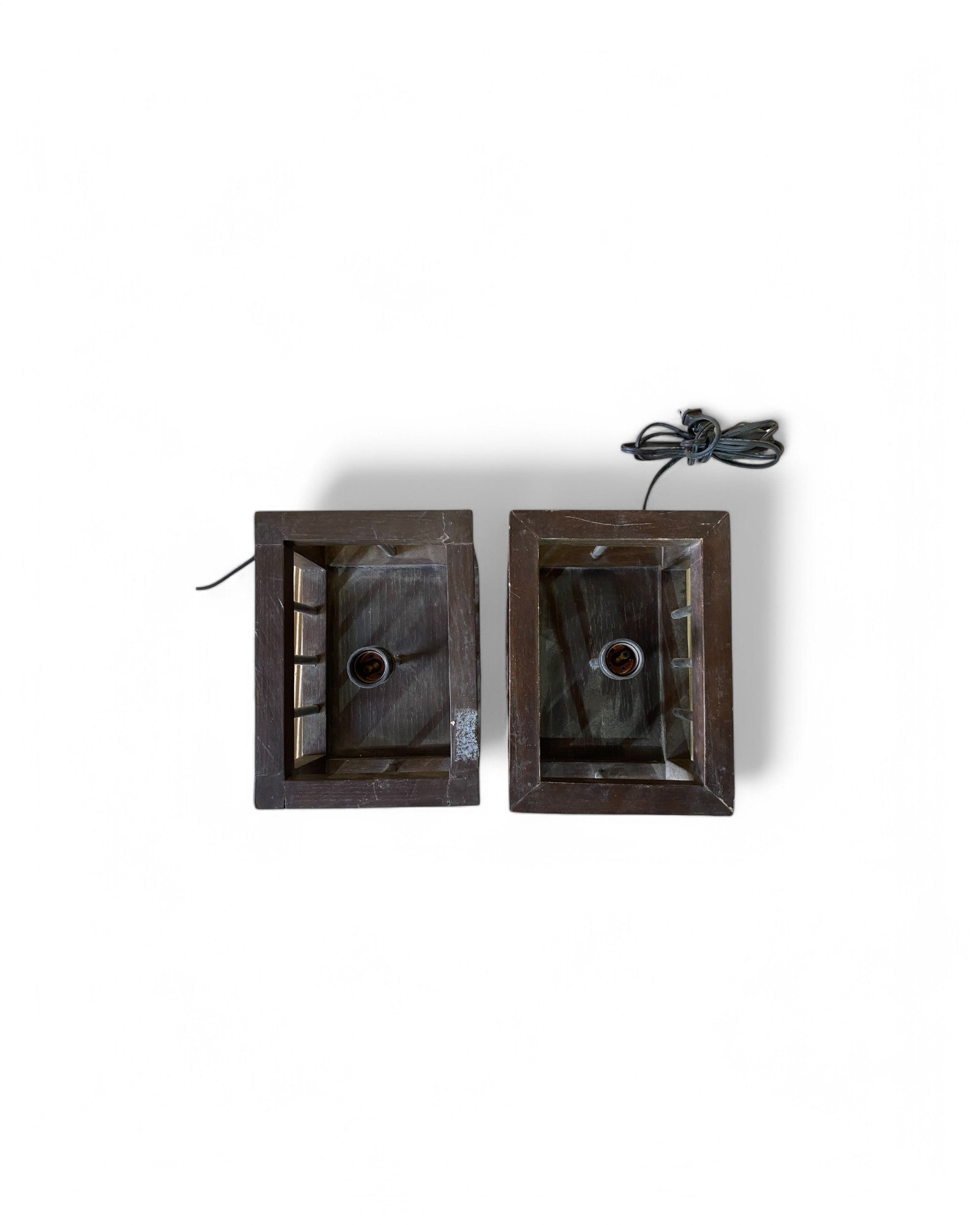 Metal Barred Wooden Box Lamps - Set of 2