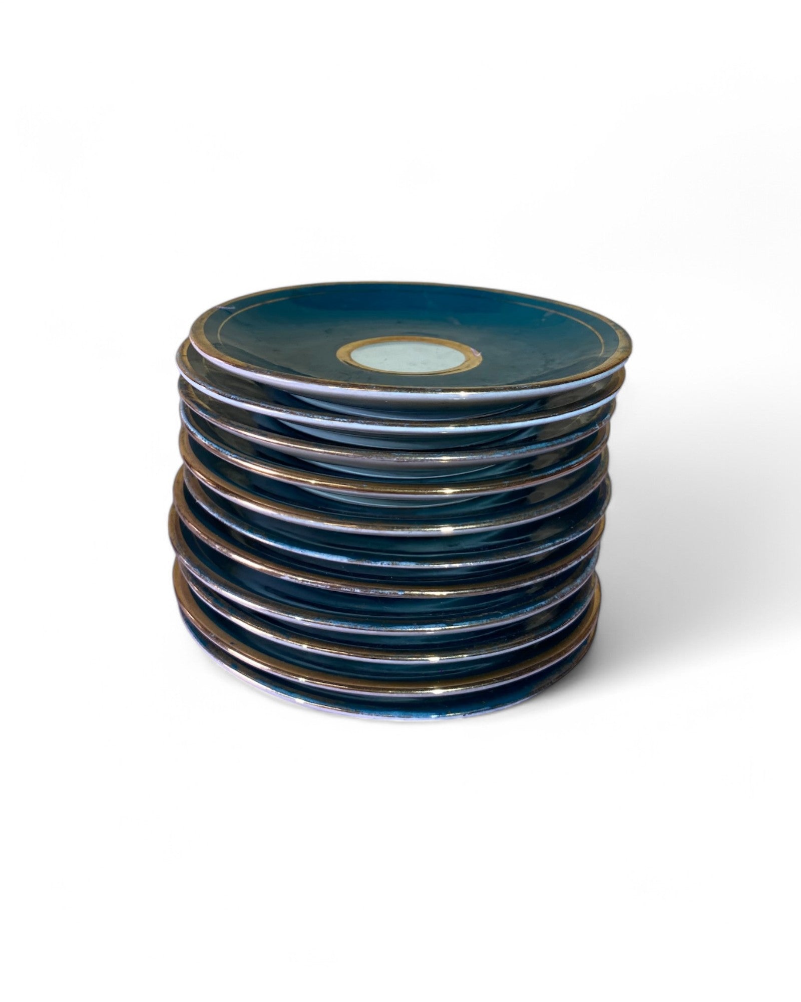 Kan Tok' Siam Painted Wooden Pedestal Tray with Teal Porcelain Tea Set