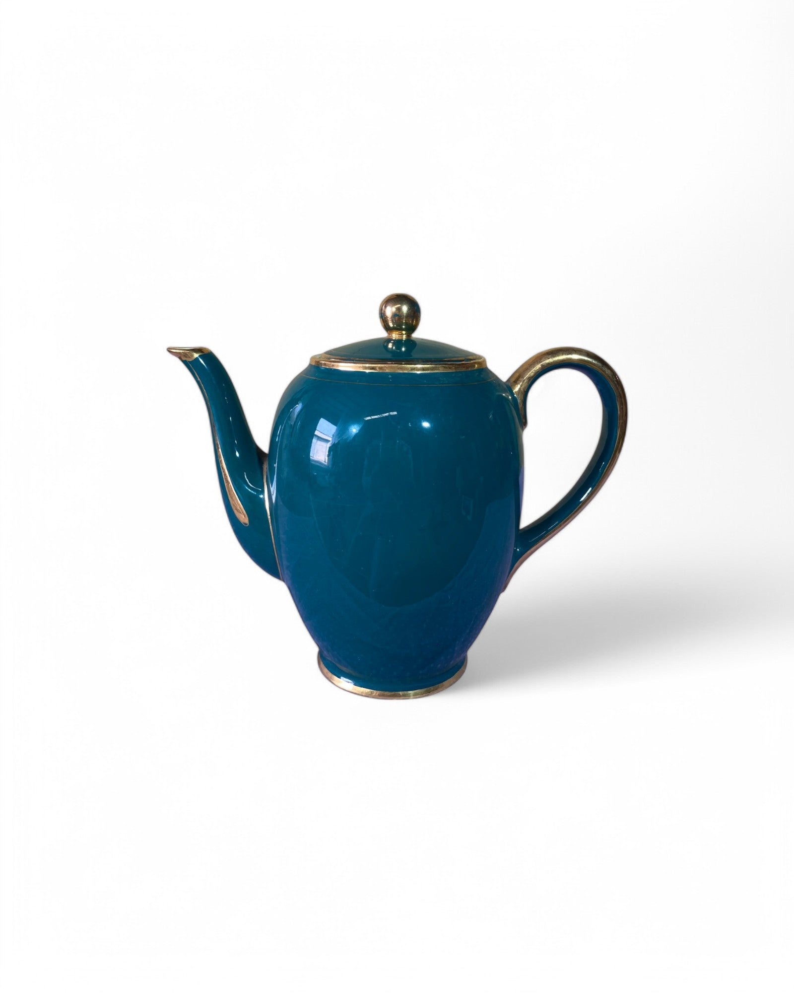 Kan Tok' Siam Painted Wooden Pedestal Tray with Teal Porcelain Tea Set