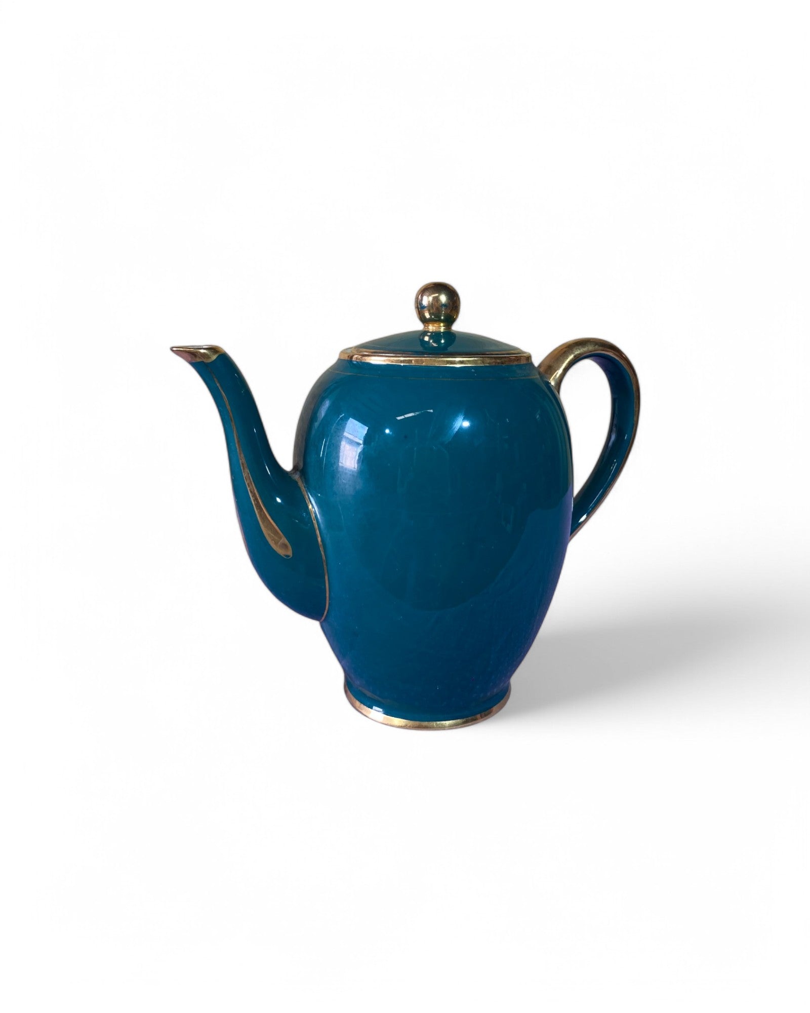 Kan Tok' Siam Painted Wooden Pedestal Tray with Teal Porcelain Tea Set