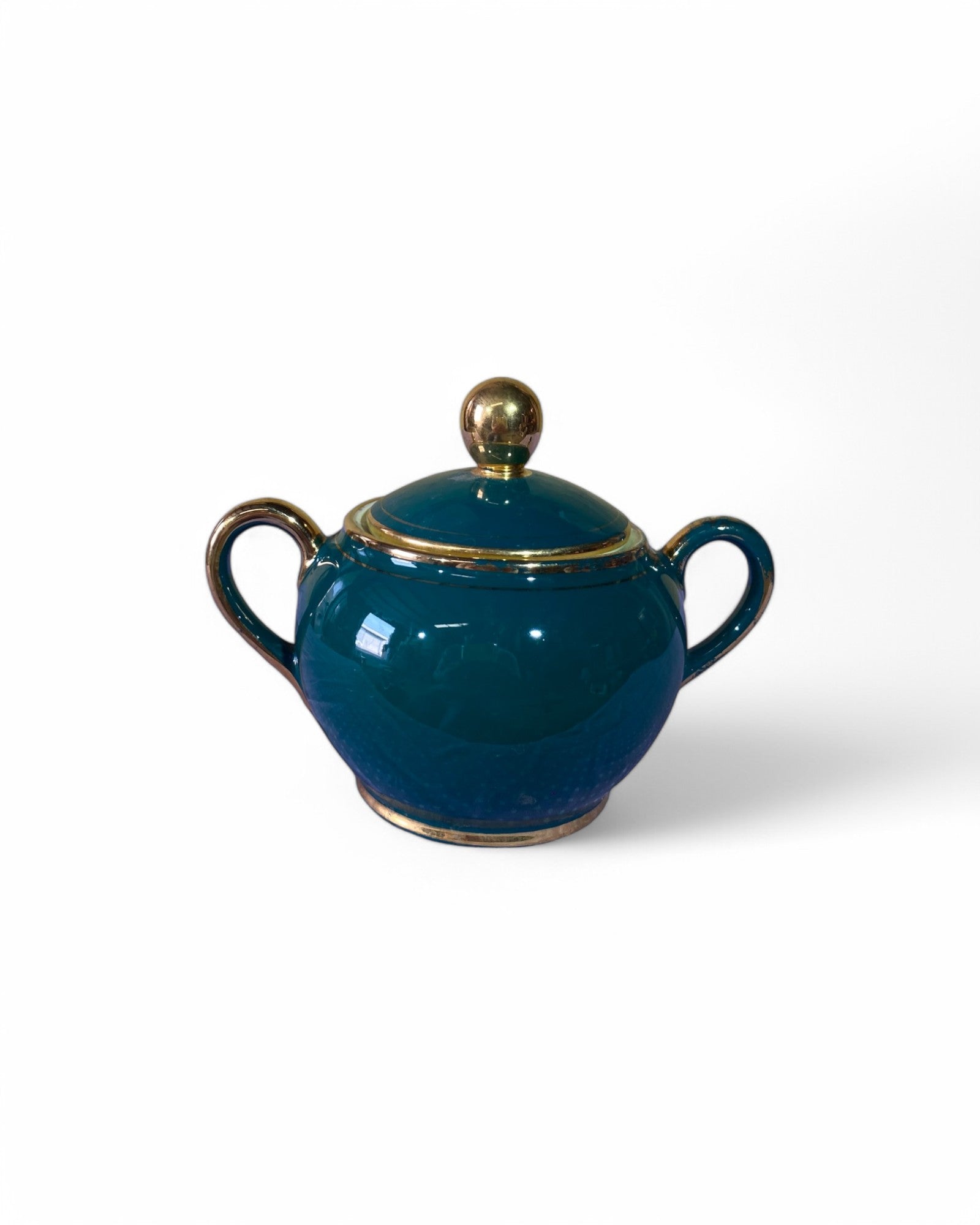 Kan Tok' Siam Painted Wooden Pedestal Tray with Teal Porcelain Tea Set