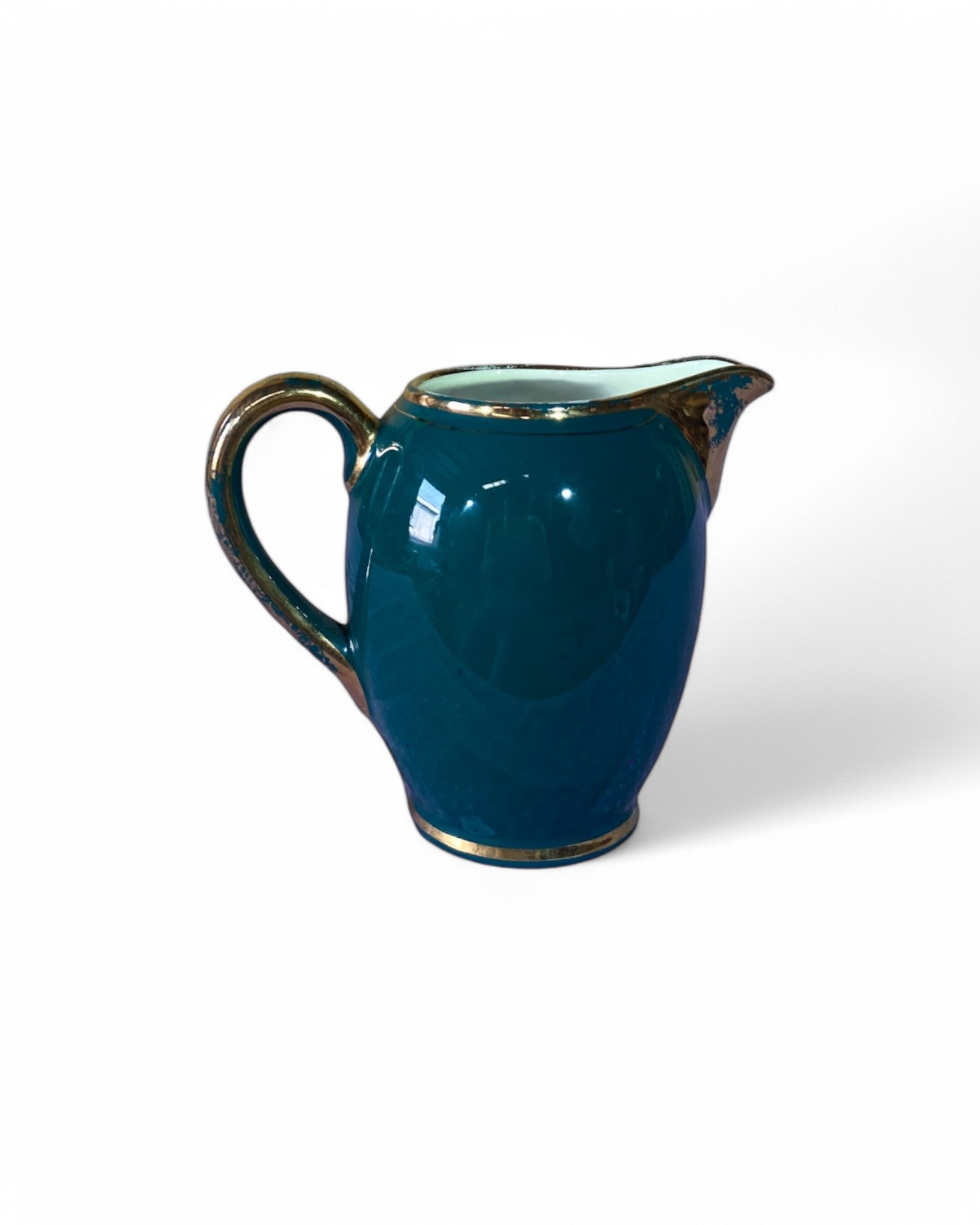 Kan Tok' Siam Painted Wooden Pedestal Tray with Teal Porcelain Tea Set