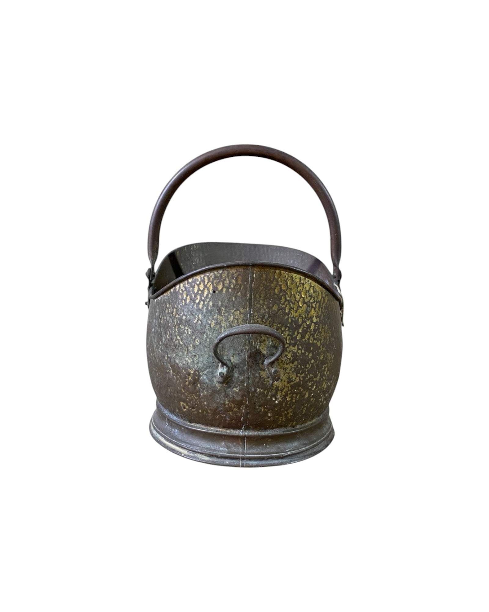 Antique Brutalist Brass Coal Scuttle with Swing Handle