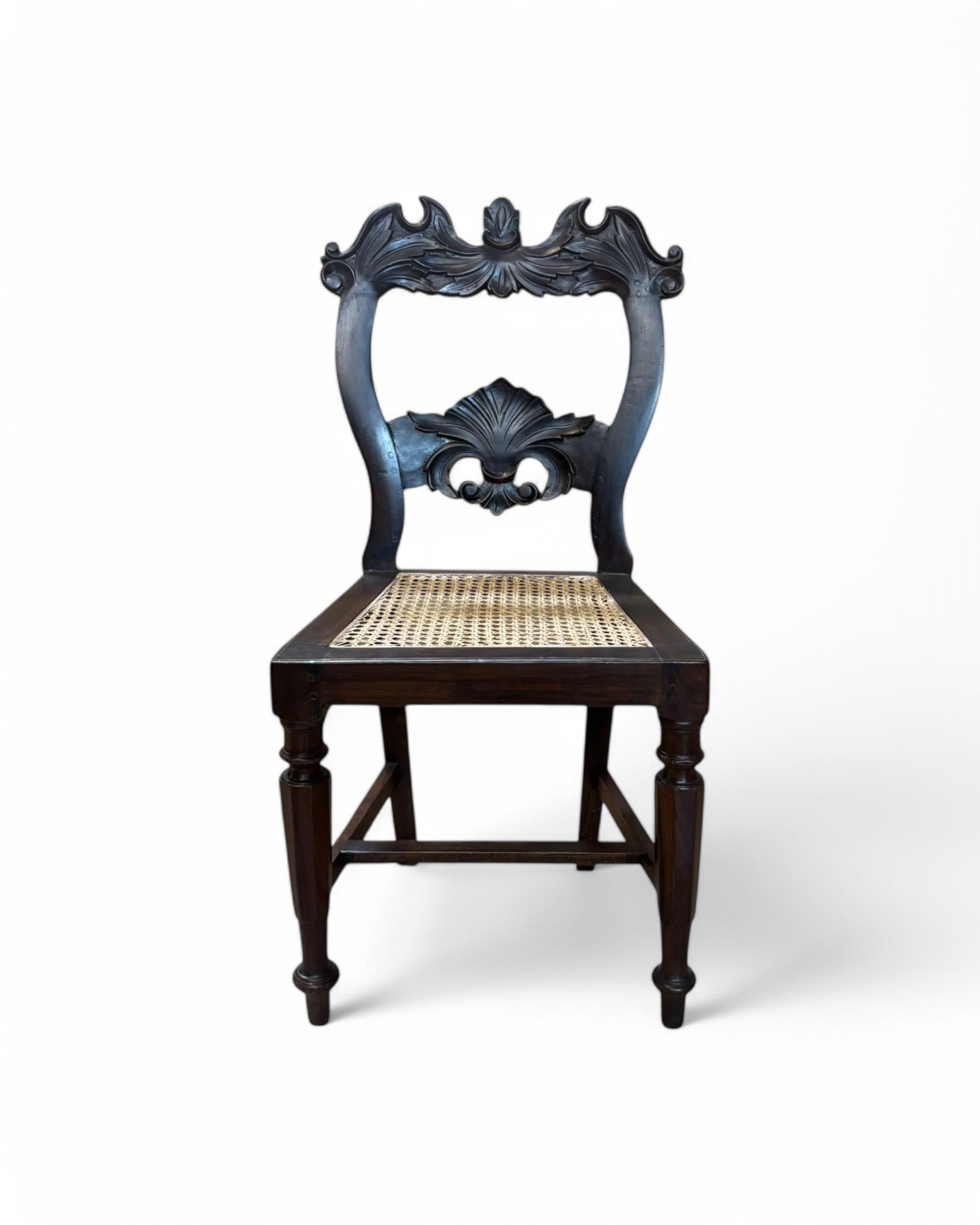 Anglo-Indian Rosewood Carved Settee chair with Rattan Seating