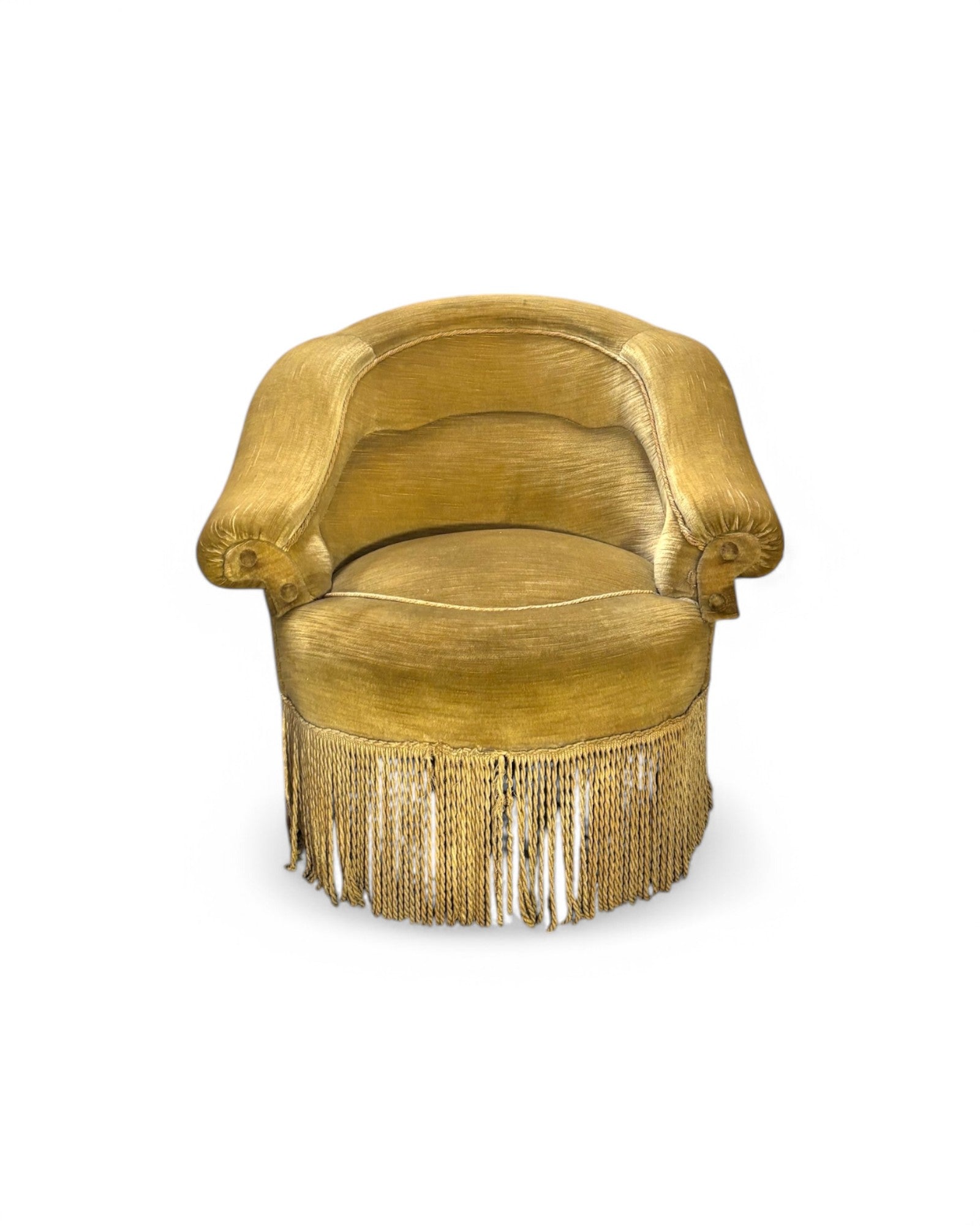 French Olive Velvet Tub Chair 1950's