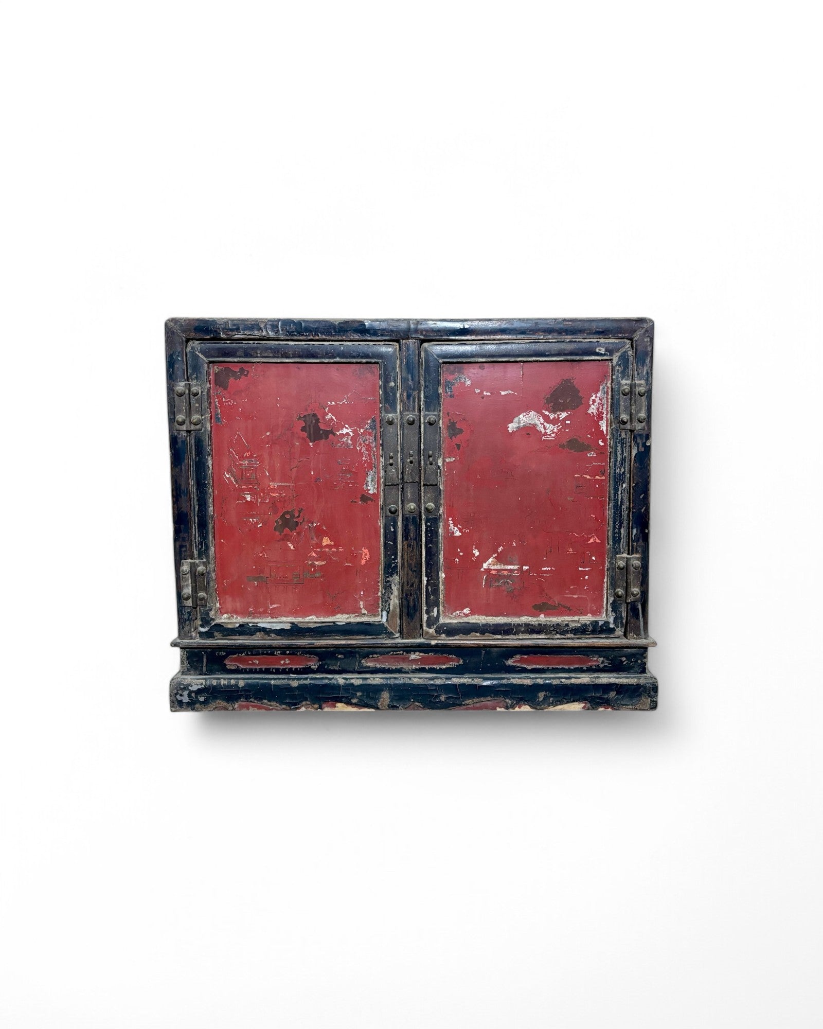 Antique Distressed Black & Red Indo-Chinese Chest/Commode