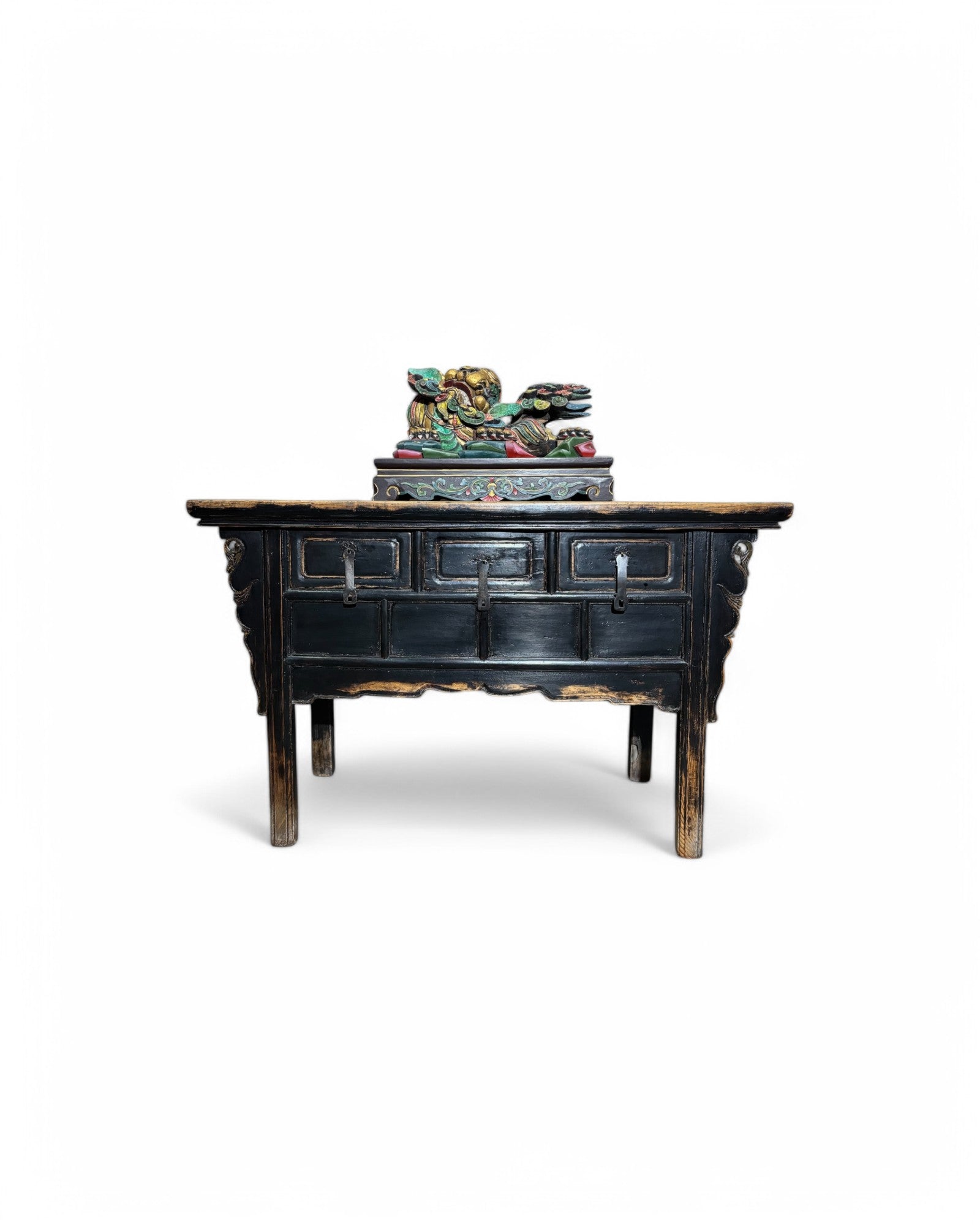 Chinese Dragon in Floral Bloom Carved Sculpture