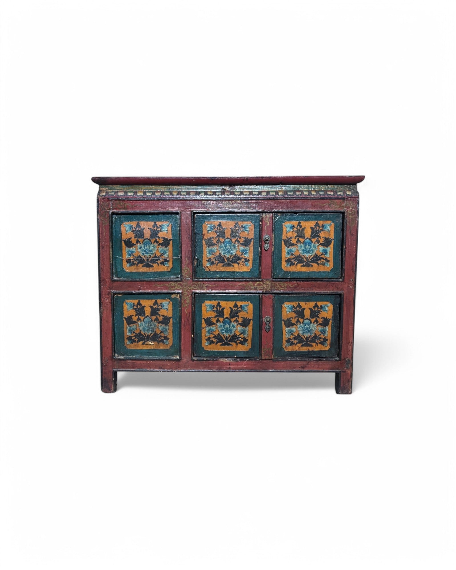 Antique Tibetan Floral Mini Sideboard
