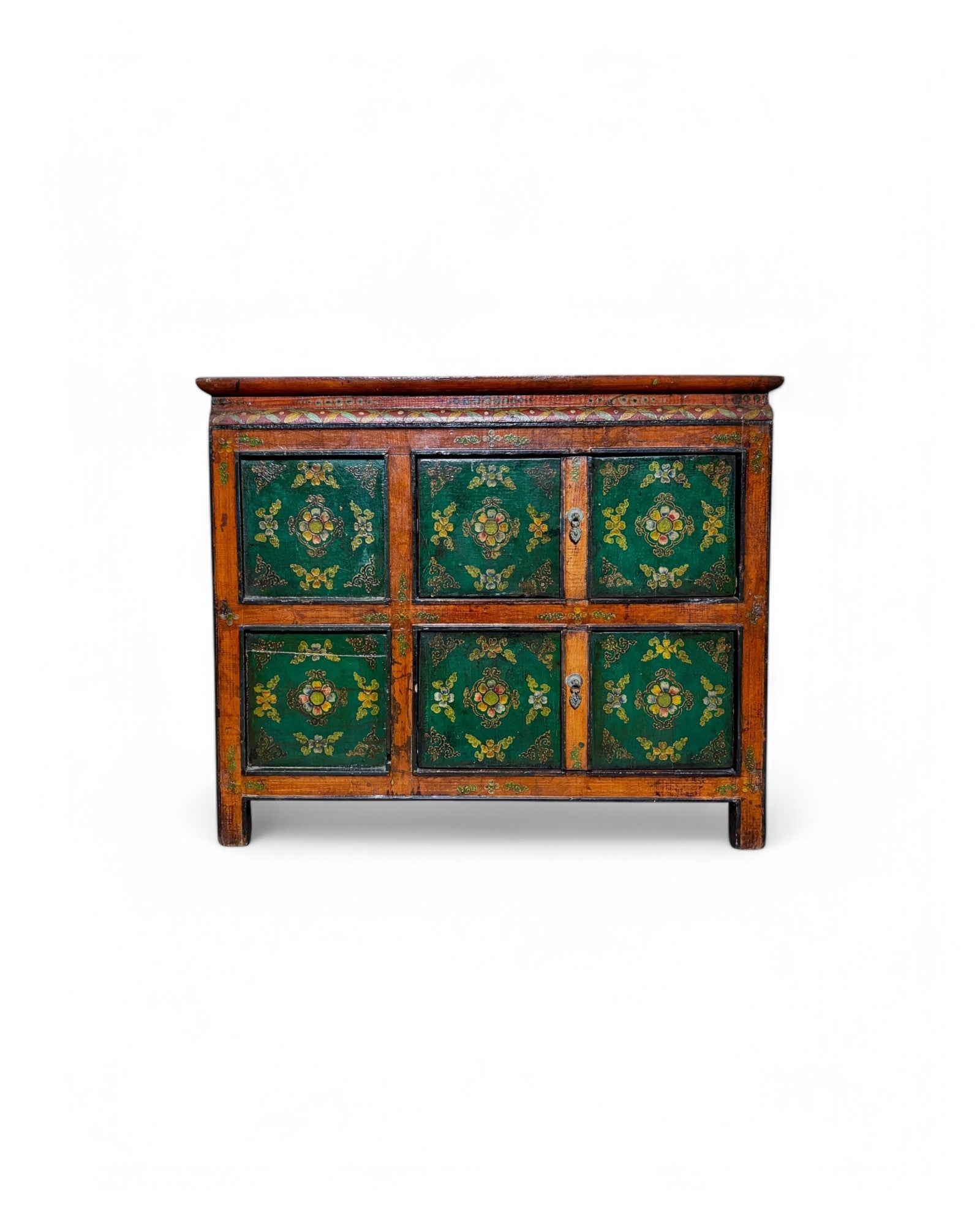 Antique Tibetan Floral Mini Sideboard (Brown Top)
