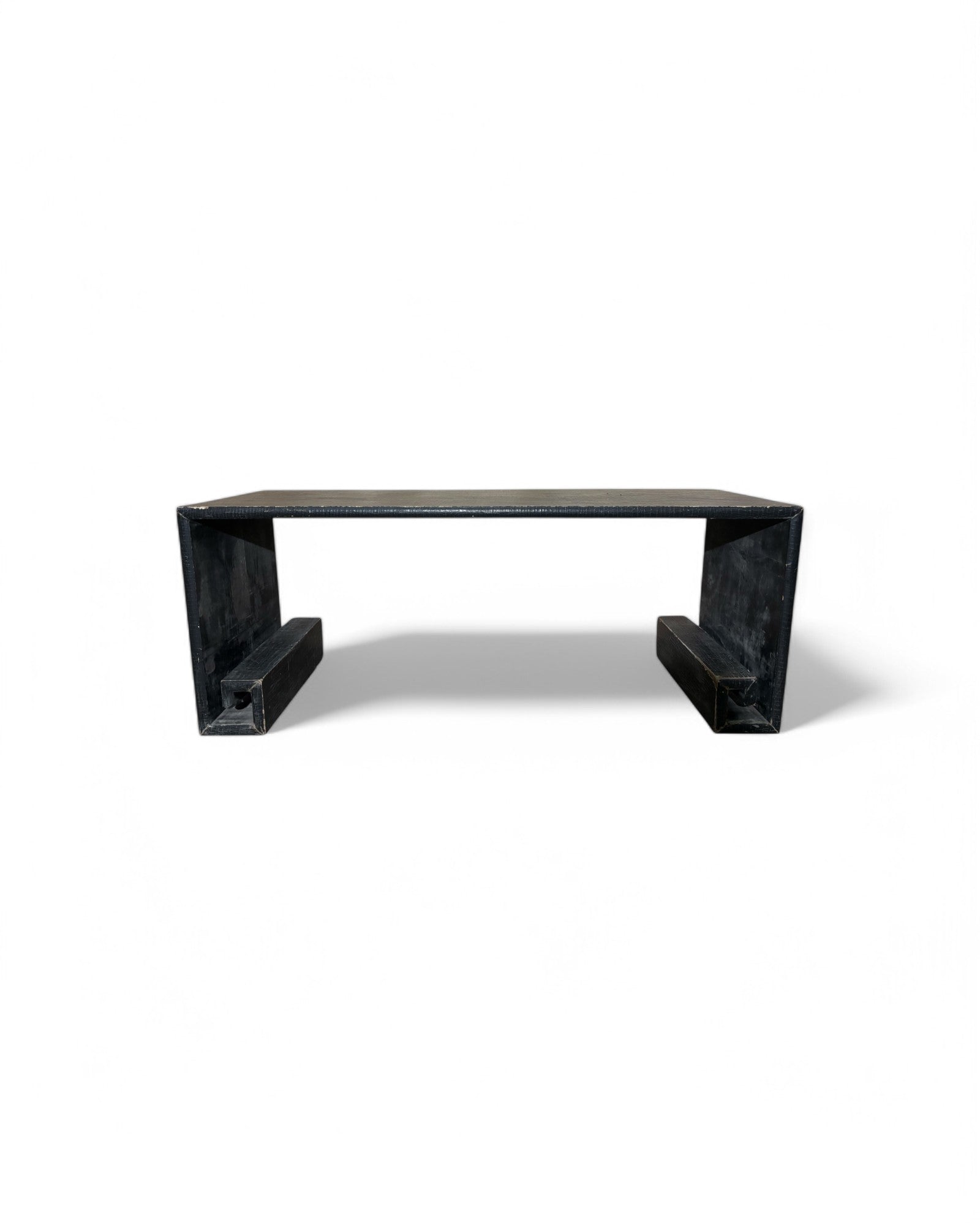 Fujian Black Tree Bark Texture Lacquered Antique Lute Console with Scroll Legs