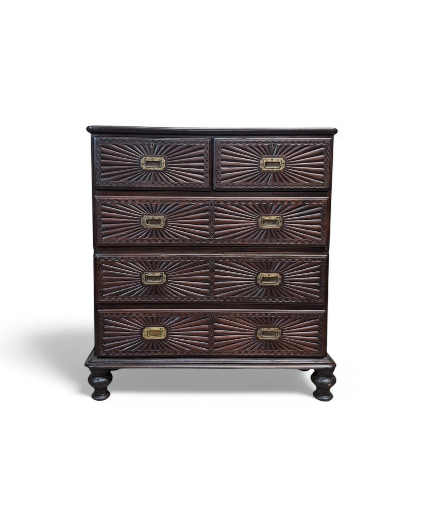 British Colonial Teak Shining Pattern Chest of Drawers