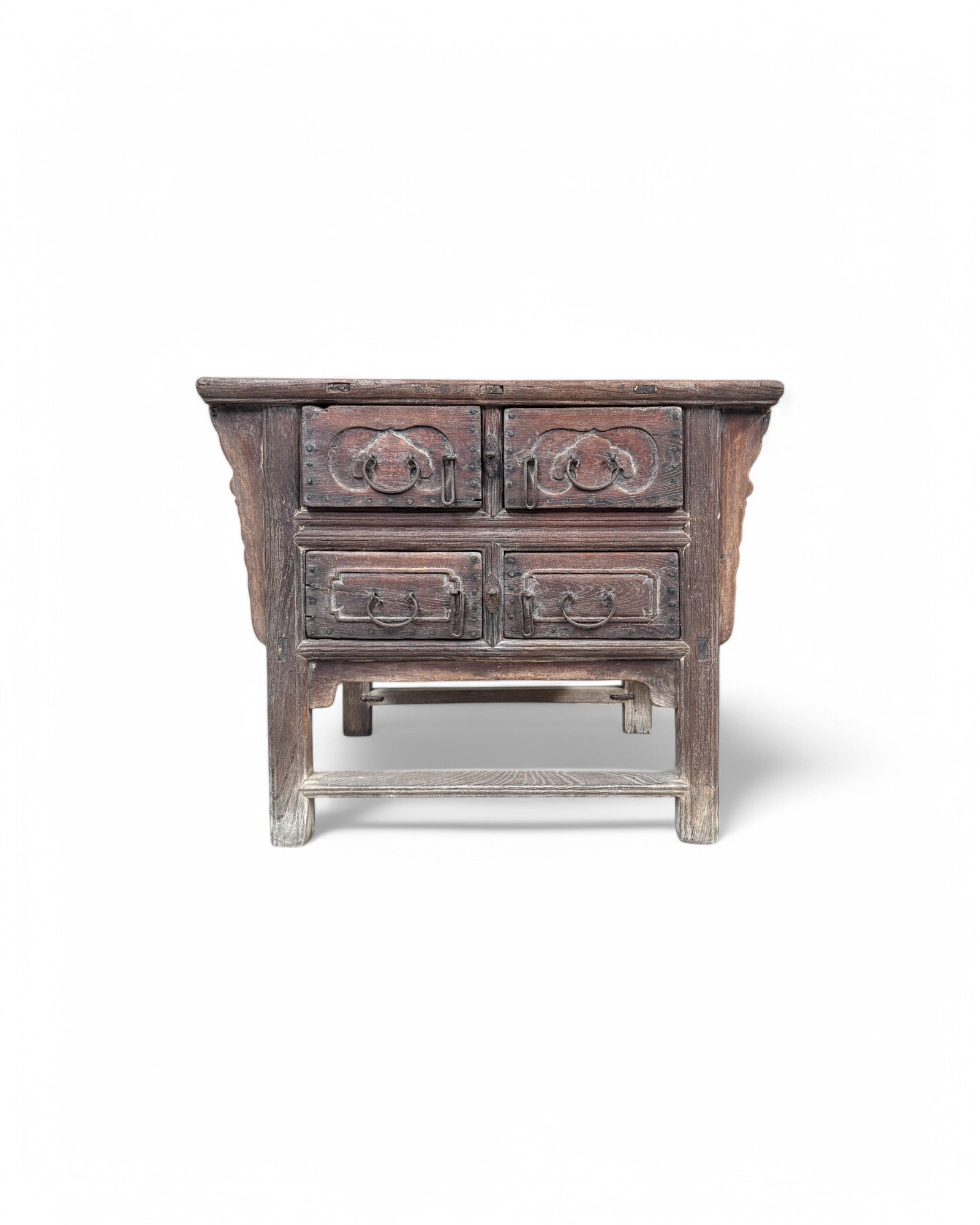 Antique Shanxi Carved Rustic Elm Temple Sideboard