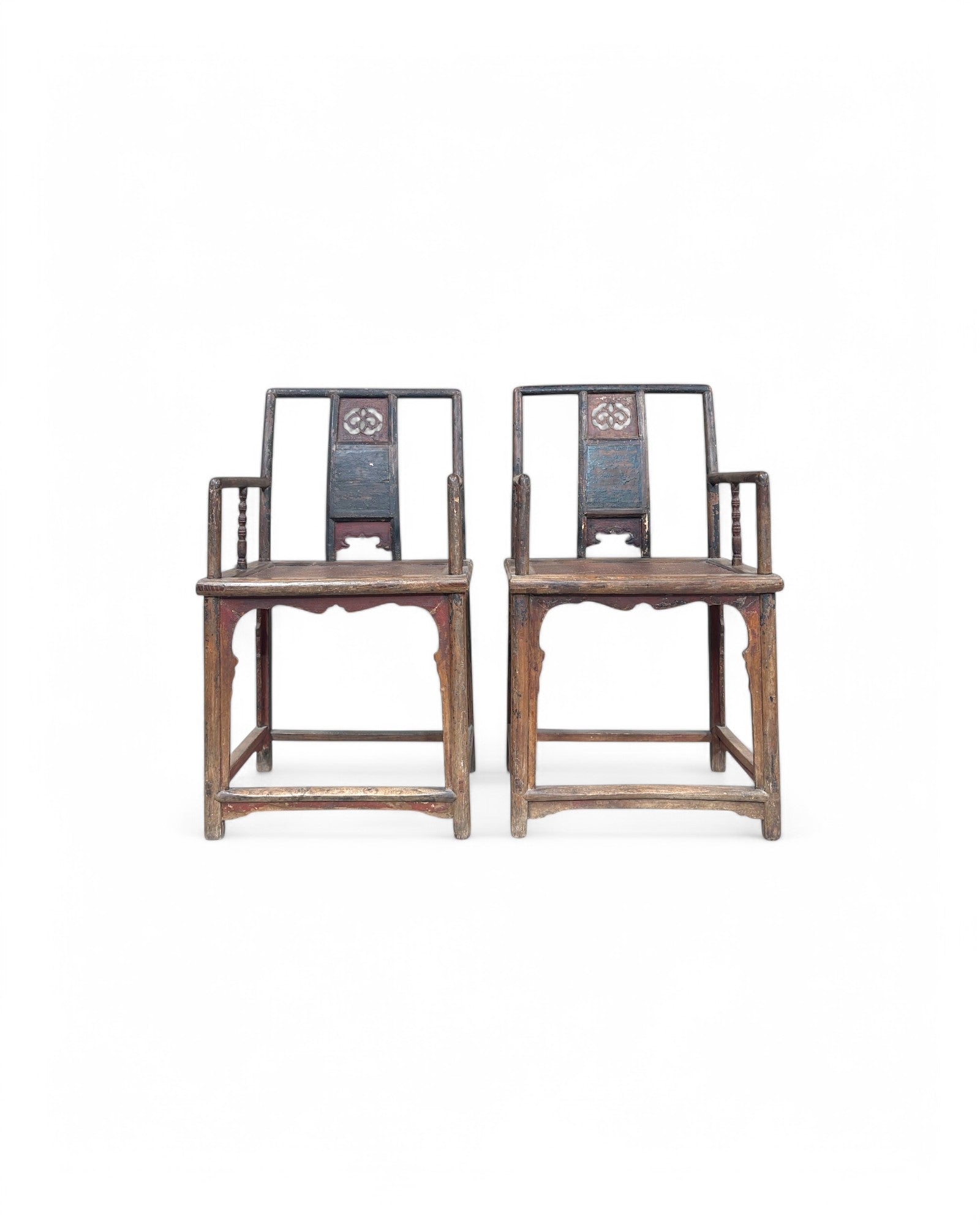 Ming Dynasty Elm Wood & Bamboo Matted Armchairs - Set of 2