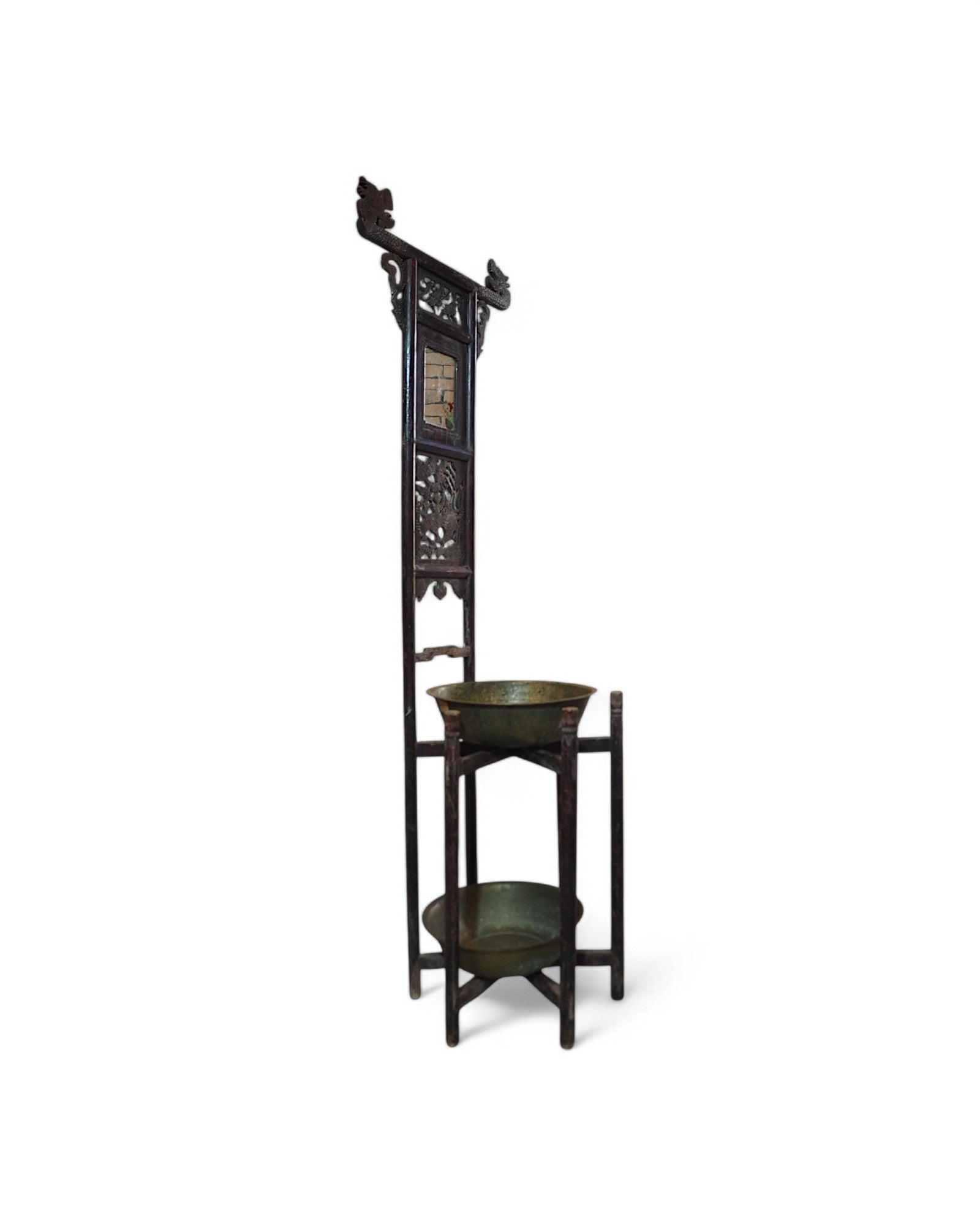 Antique Shandong Elmwood Wash Basin Stand with Decorative Mirror