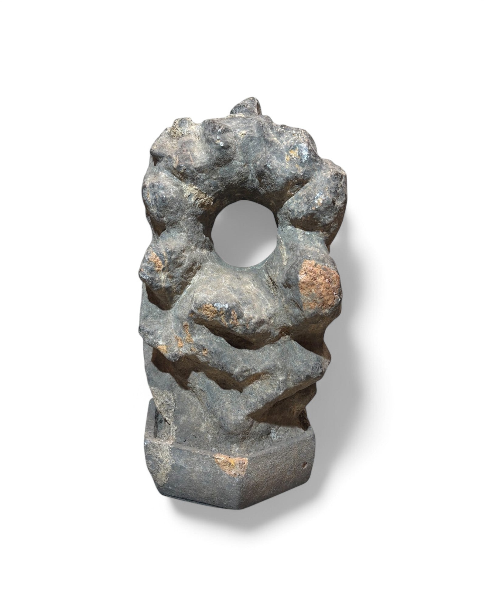 Suzhou stones (供石) Scholar Rock Oval Limestone Carved Hoop Sculpture