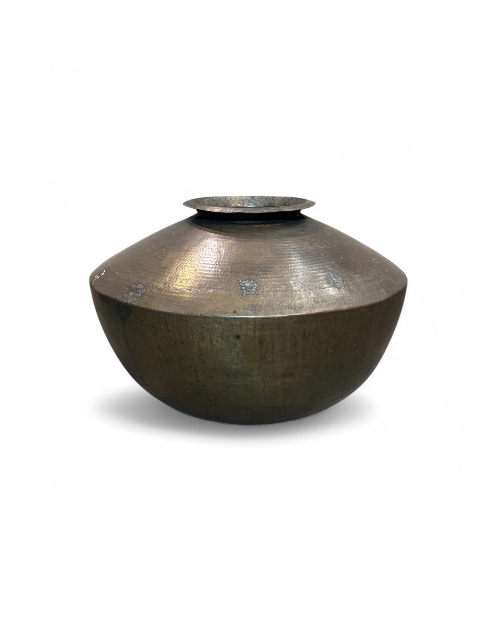 Large Gujarat Brass Hammered Ornate Pot