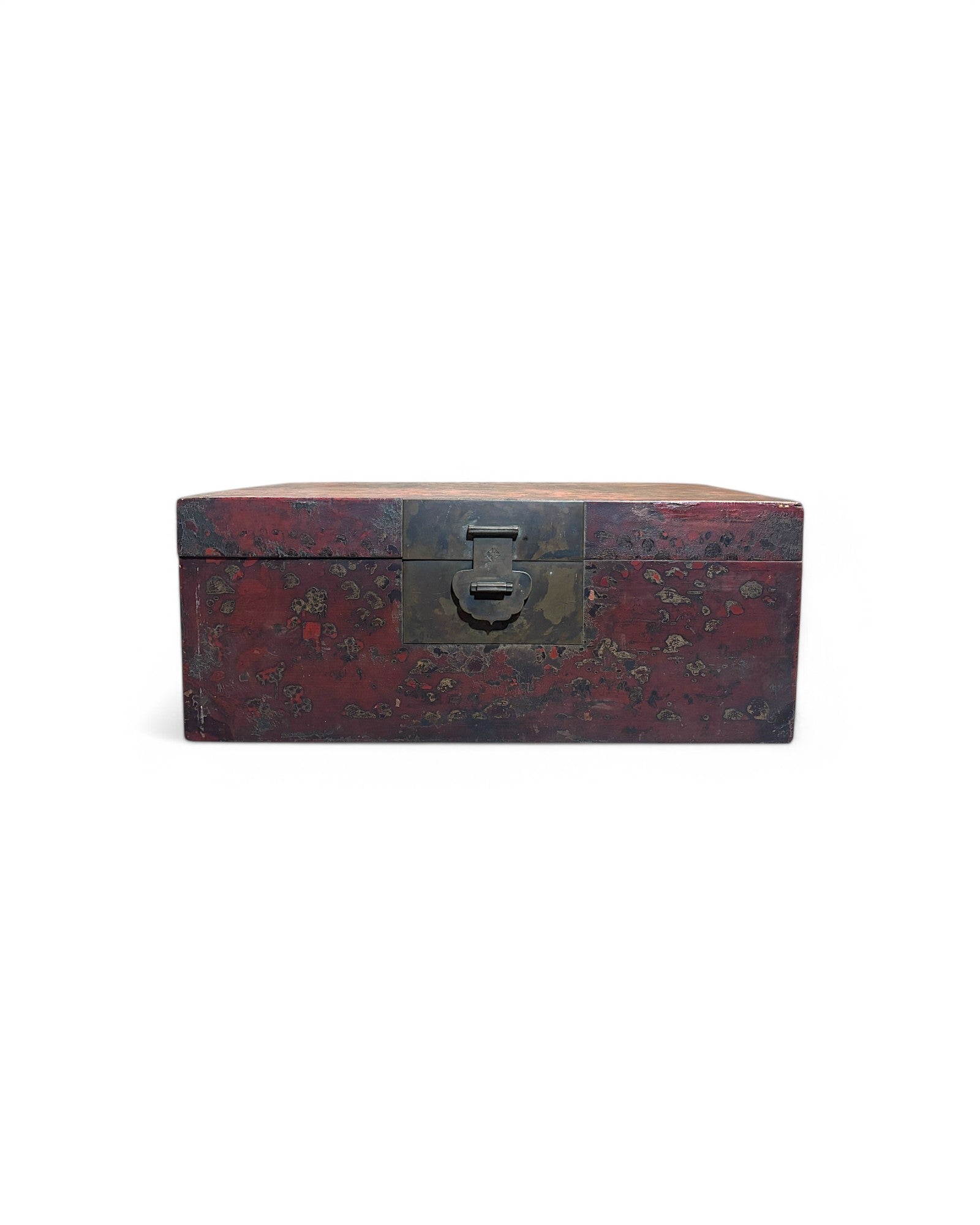 Mid Qing Dynasty Red Leather Wrapped Shanxi Storage Chest