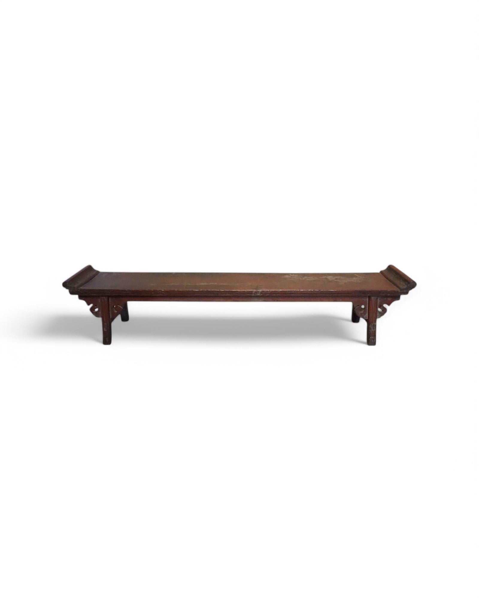1750s Low Elm Maroon Chinese Ornametal Bench