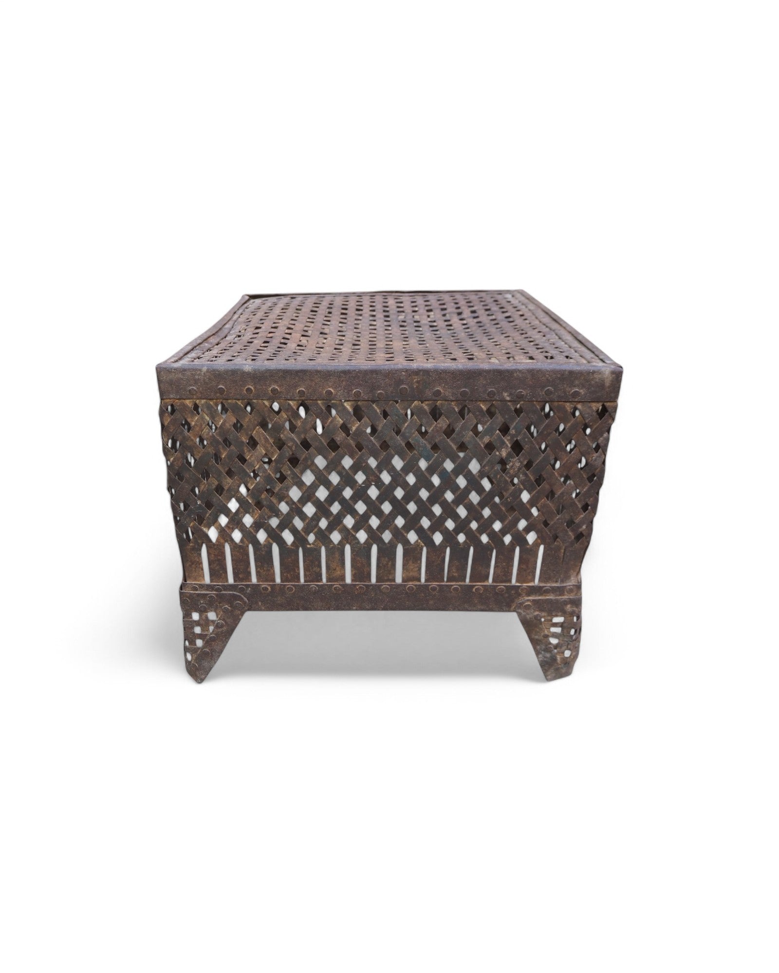Indian Rusted Steel Woven Reverse Basket