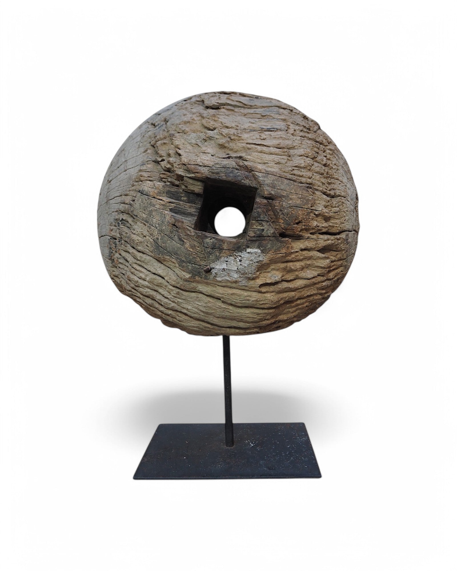 Indian Wooden Pulley Ball Ornament Feat. Yellow Paint 1950s