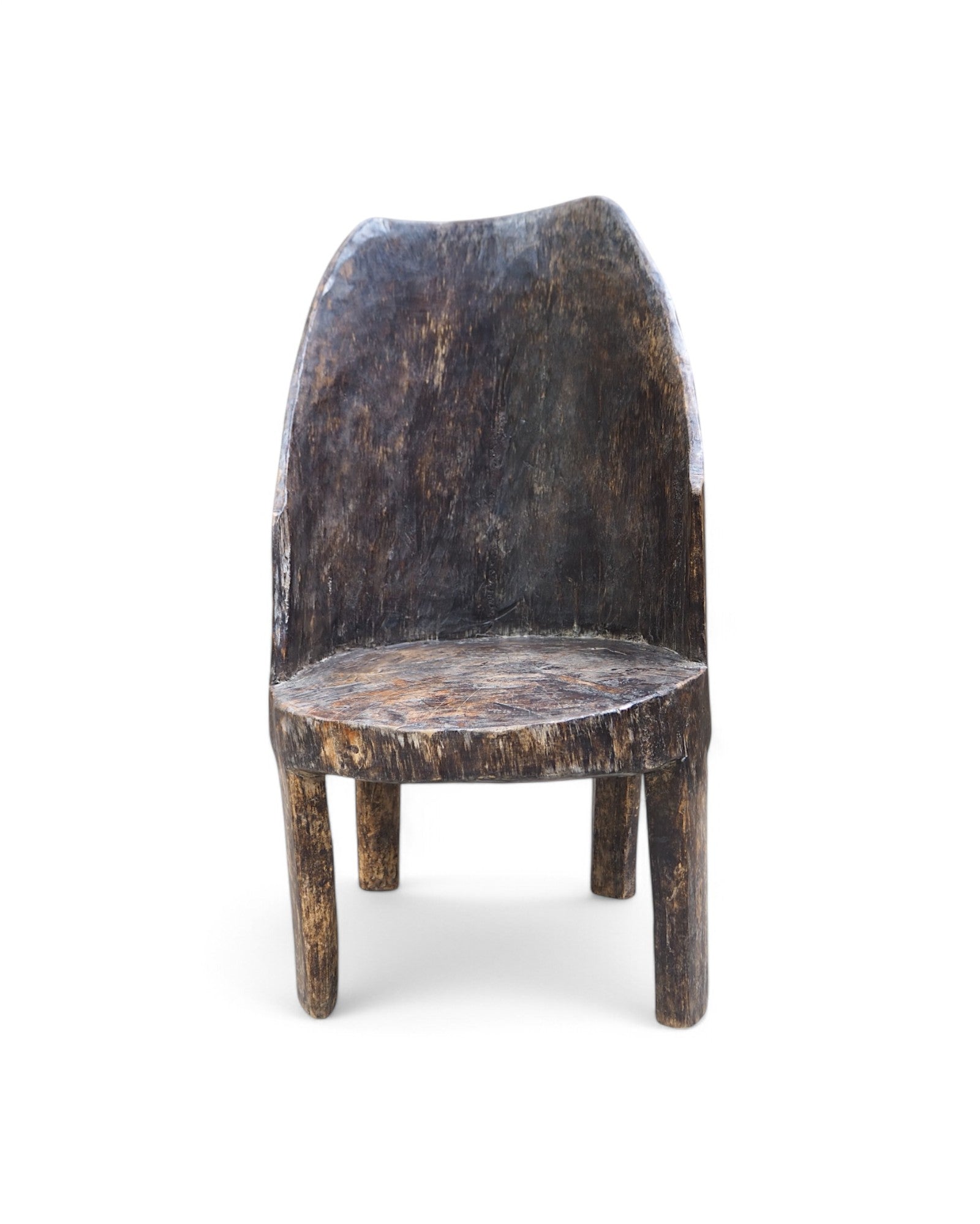 1900s Tribal Hand Carved Low Ornate Chair - Washed Black