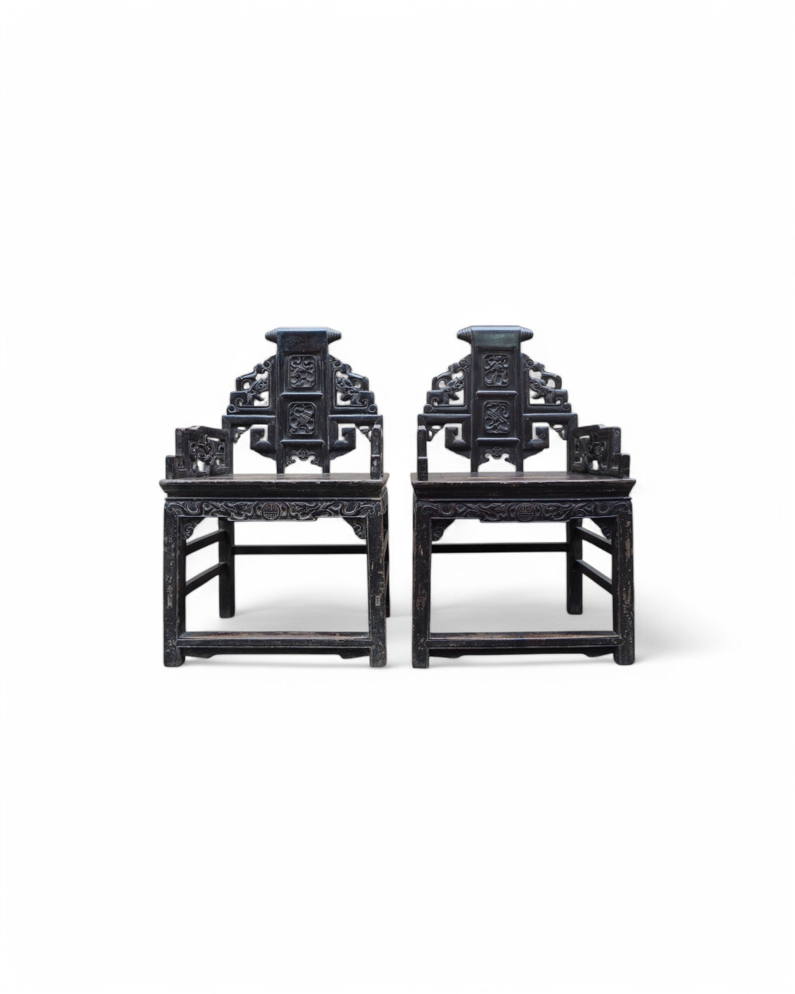 Mid Qing Dynasty Chang Mu Scroll Back Dragon Armchairs - Set of 2