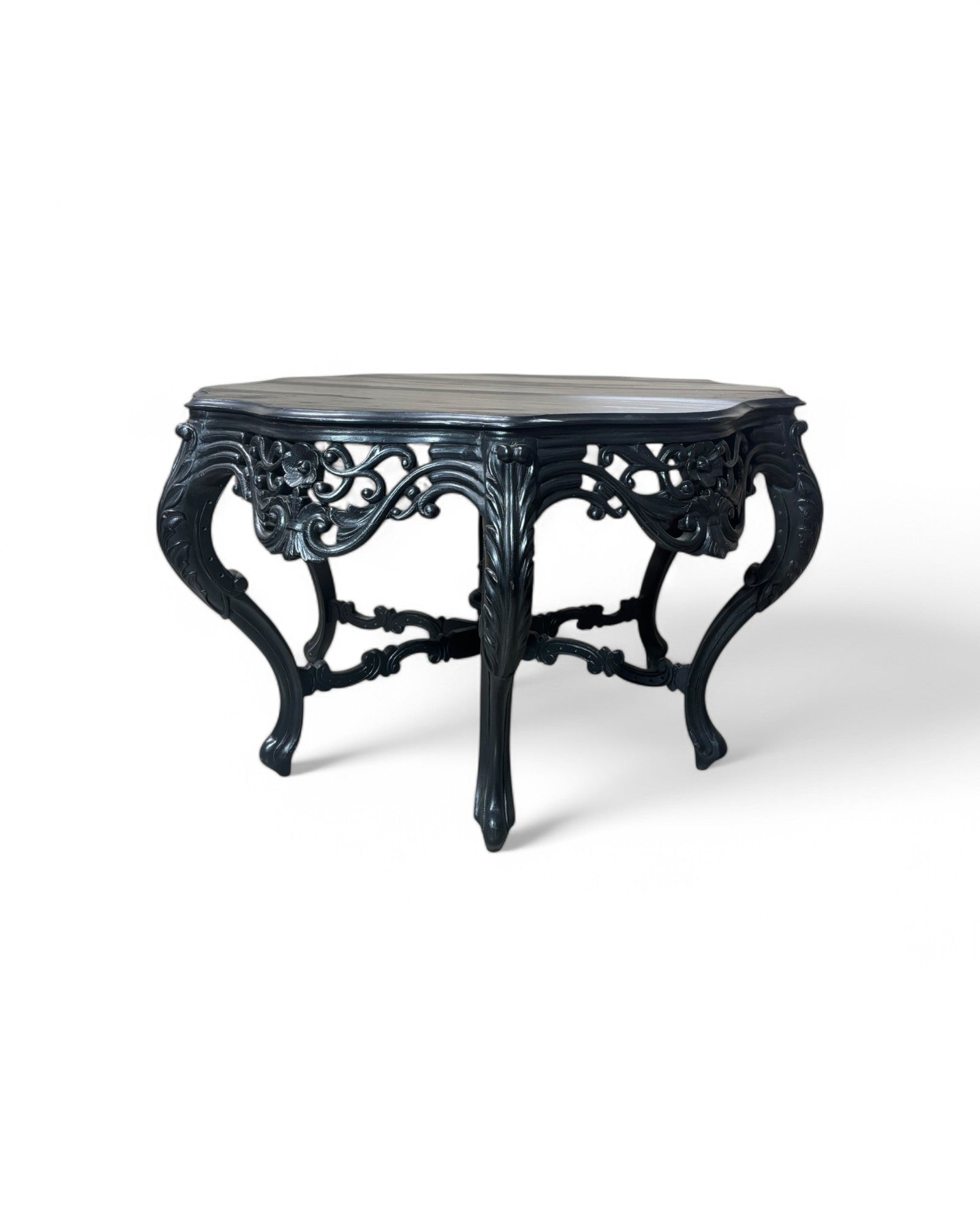 Antique French Rococo Revival Carved Wood Center Table with Ebonized Finish
