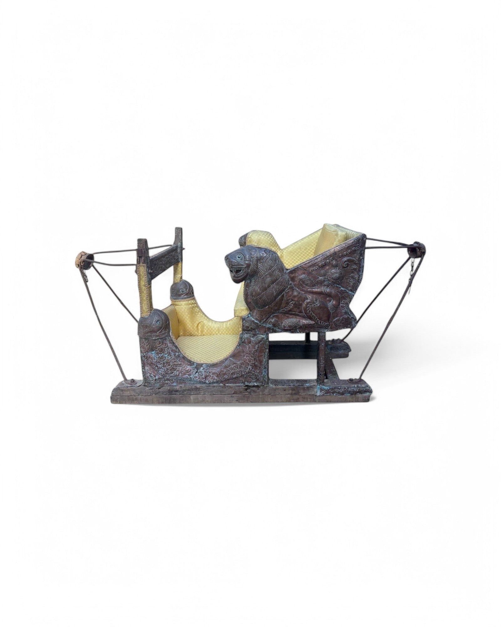 Indian Elephant Chair Bronze Palanquen with Lion Embellishments