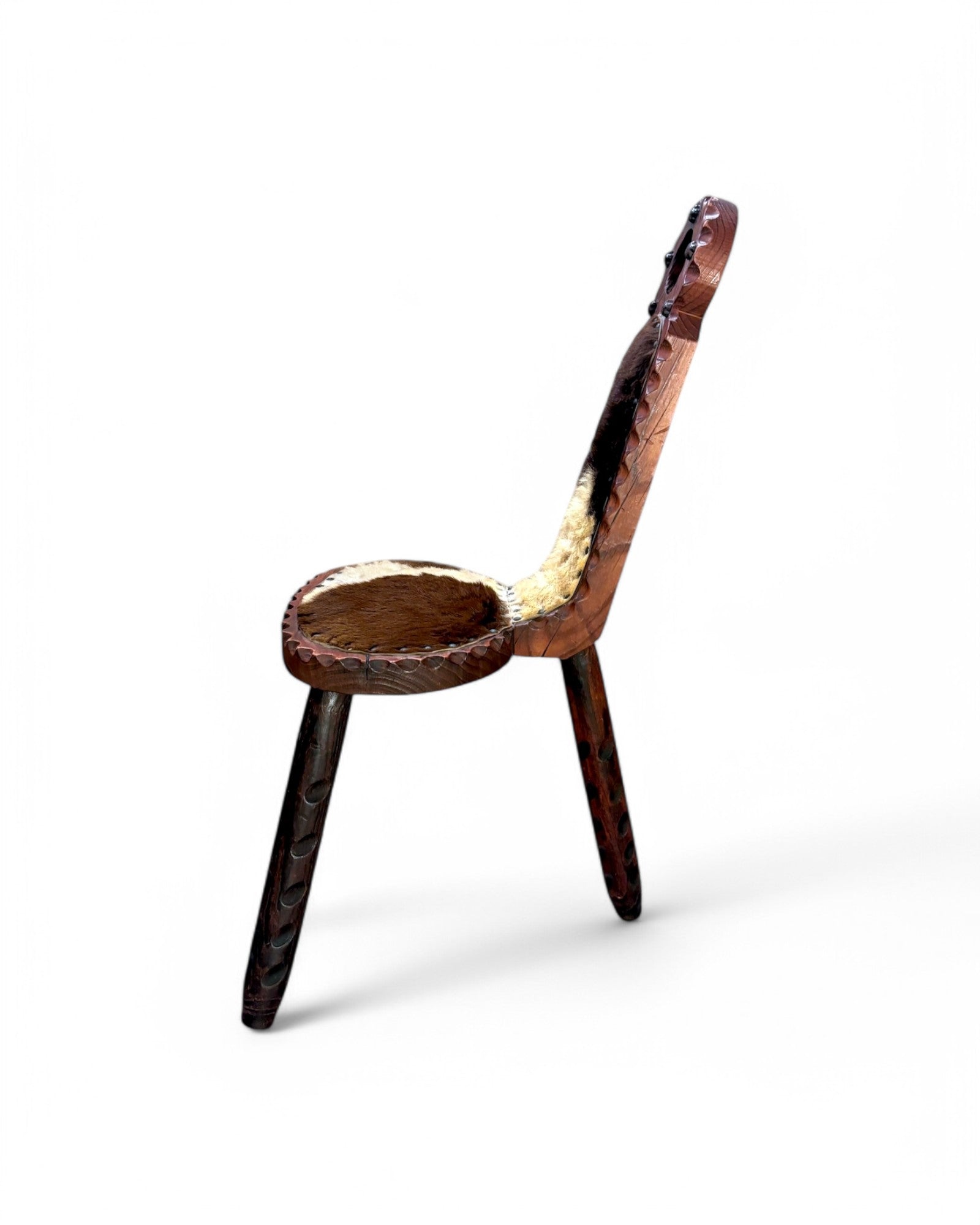 Spanish Wooden Carved Cow Hyde Birthing Chair